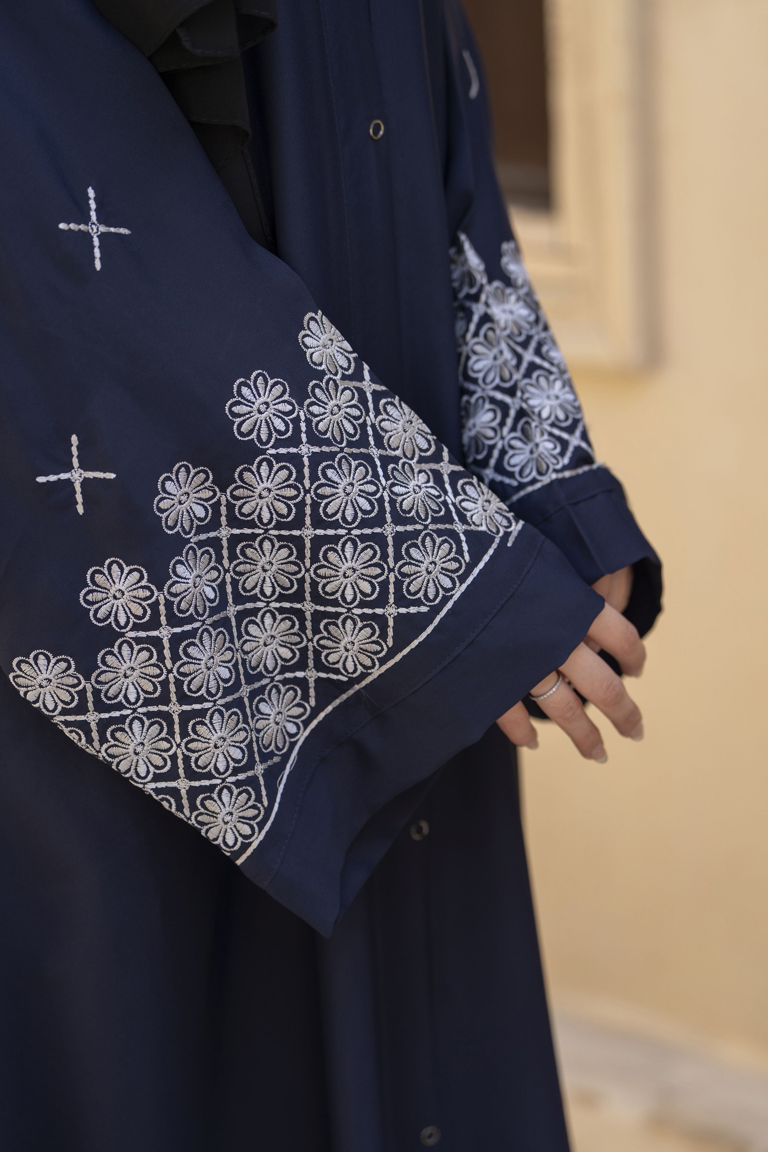 Midnight Navy Embroidered Abaya – Veil of Grace by Zaina ZVG14