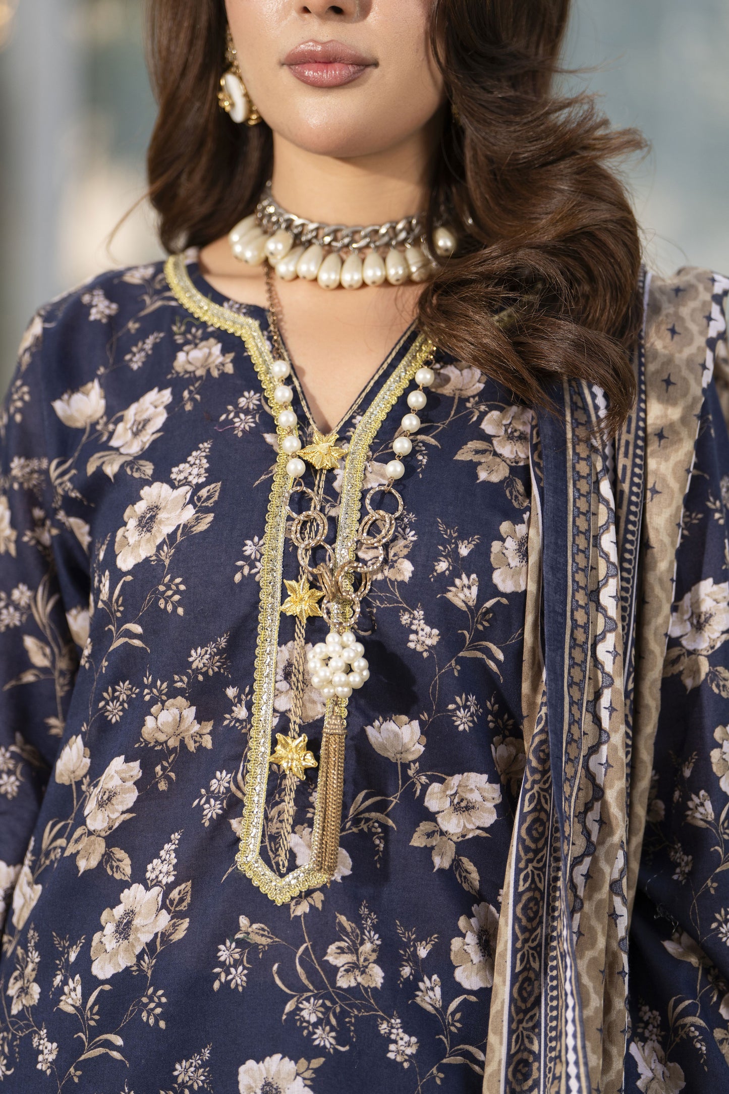 Zaina Bliss 3pc Printed Lawn Long Shirt With Gota Work Bliss4