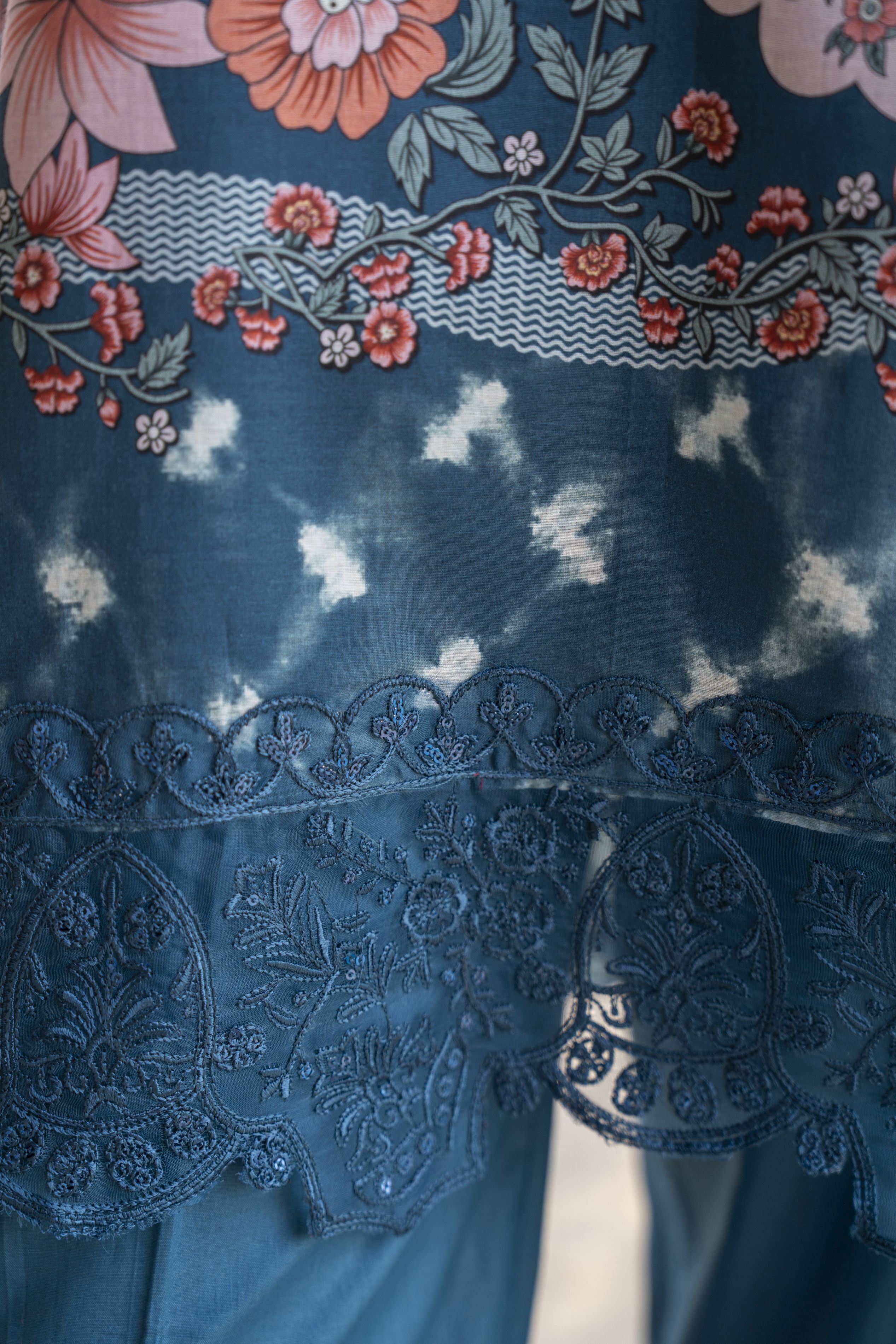Blue Floral 3pc Embroidered Lawn Suit | Garmi Ka Jora by Dress Code GKJ4