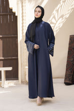 Midnight Blue Abaya with Linear Cuff Embroidery – Veil of Grace by Zaina ZVG15