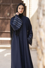 Midnight Blue Abaya with Linear Cuff Embroidery – Veil of Grace by Zaina ZVG15