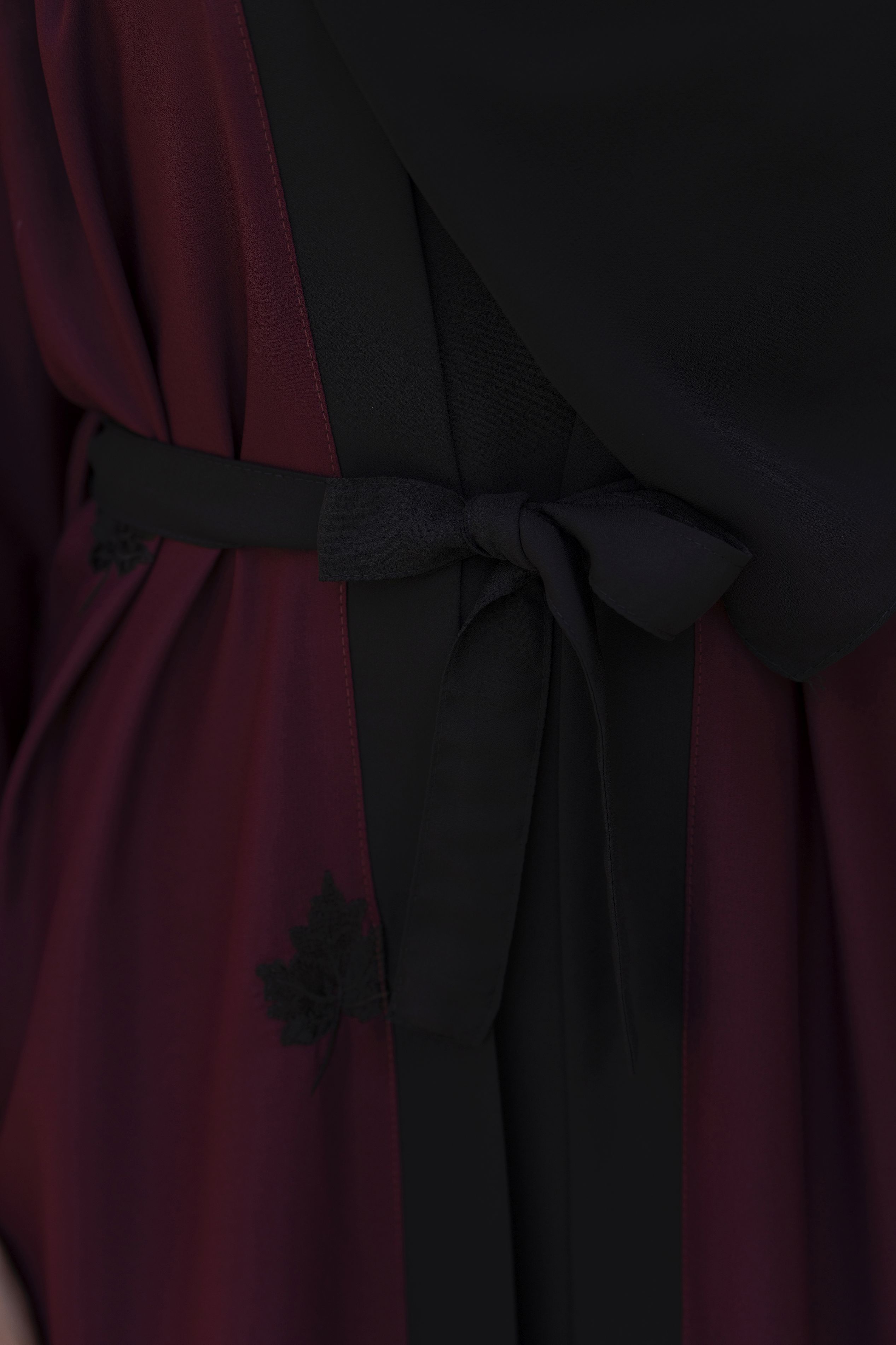 Zaina Veil of Grace – Embroidered Maroon & Black Abaya Set with Scarf & Belt ZVG7