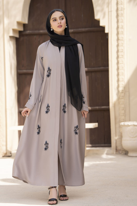 Zaina Veil of Grace – Hand Embellished Taupe Abaya ZVG8