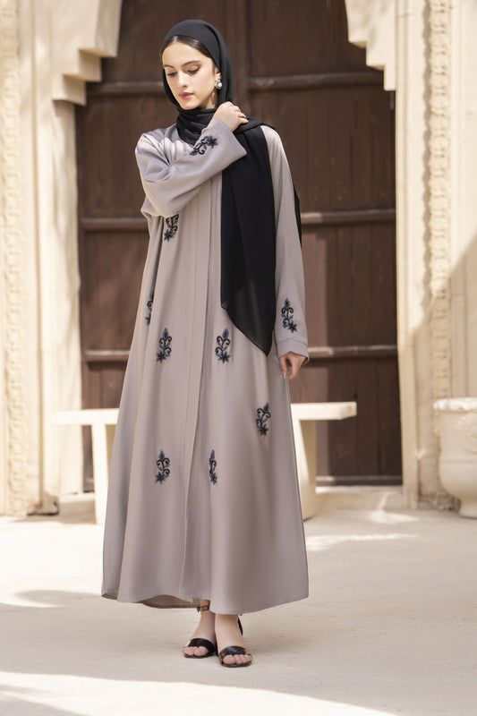 Zaina Veil of Grace – Hand Embellished Taupe Abaya ZVG8
