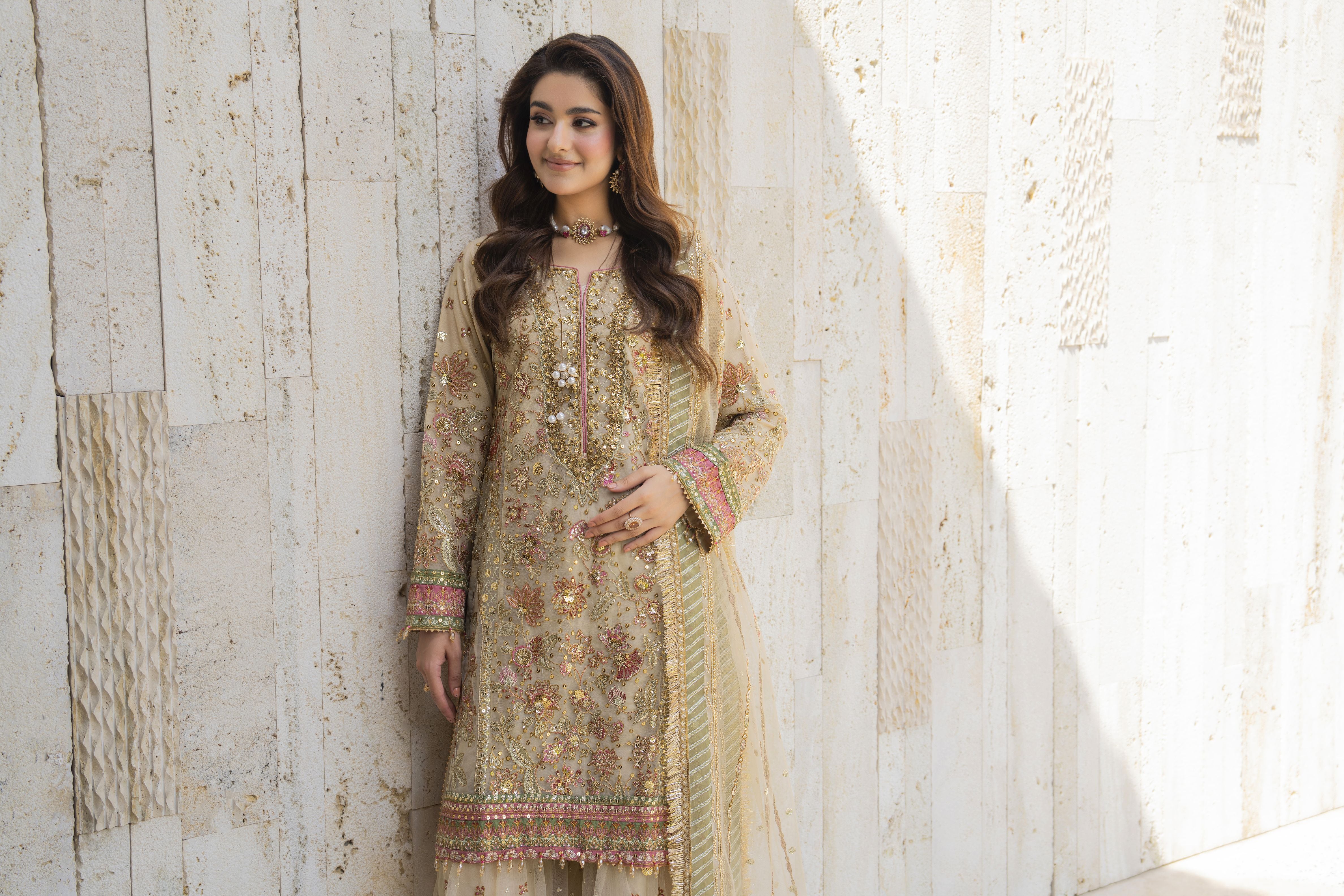 Arwah The Wedding Guest Edit 3pc Handworked Net Gharara Suit – ASG6