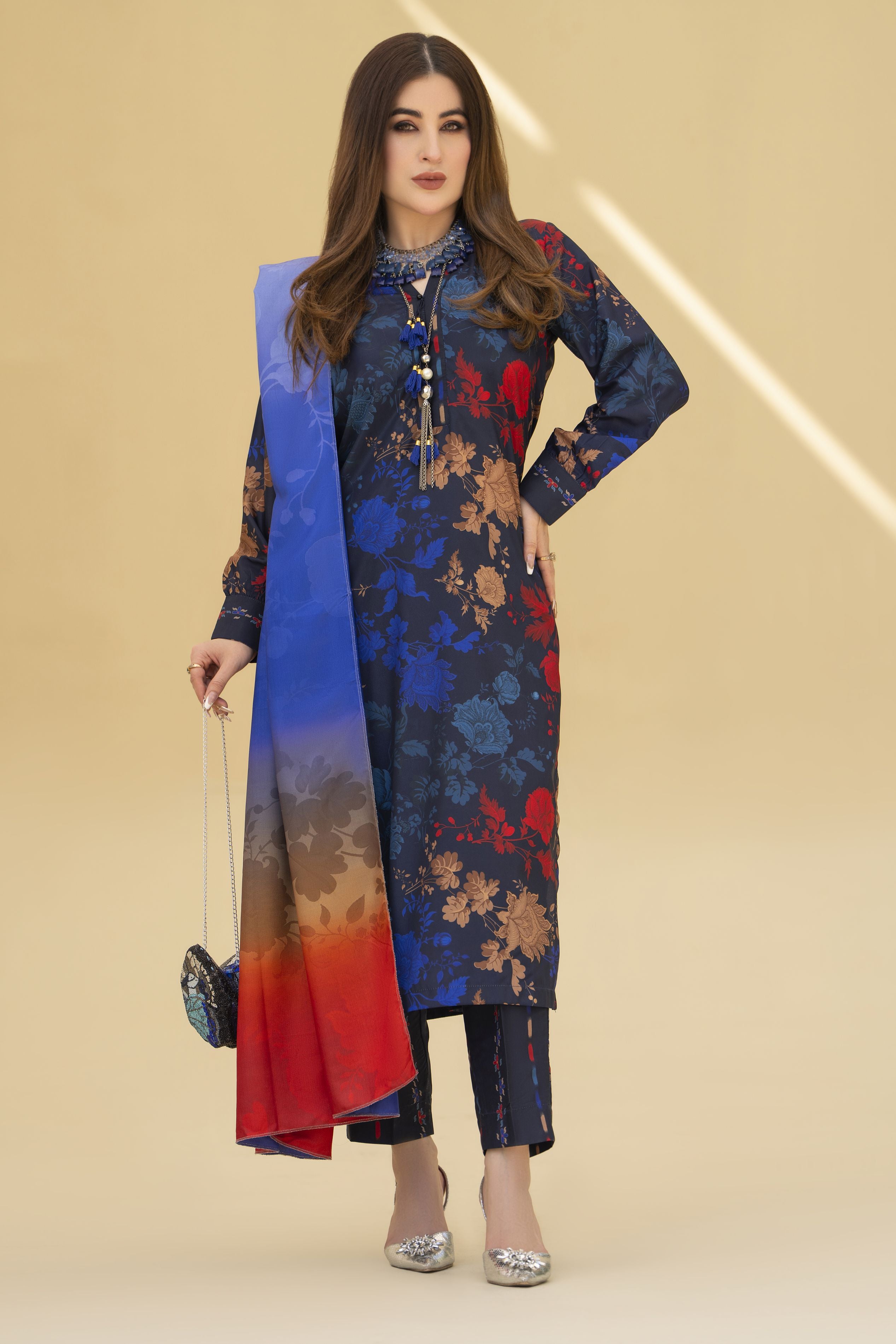 Zaiwa Winter Shawl – Printed Grip 3pc Long Dress ZWS8