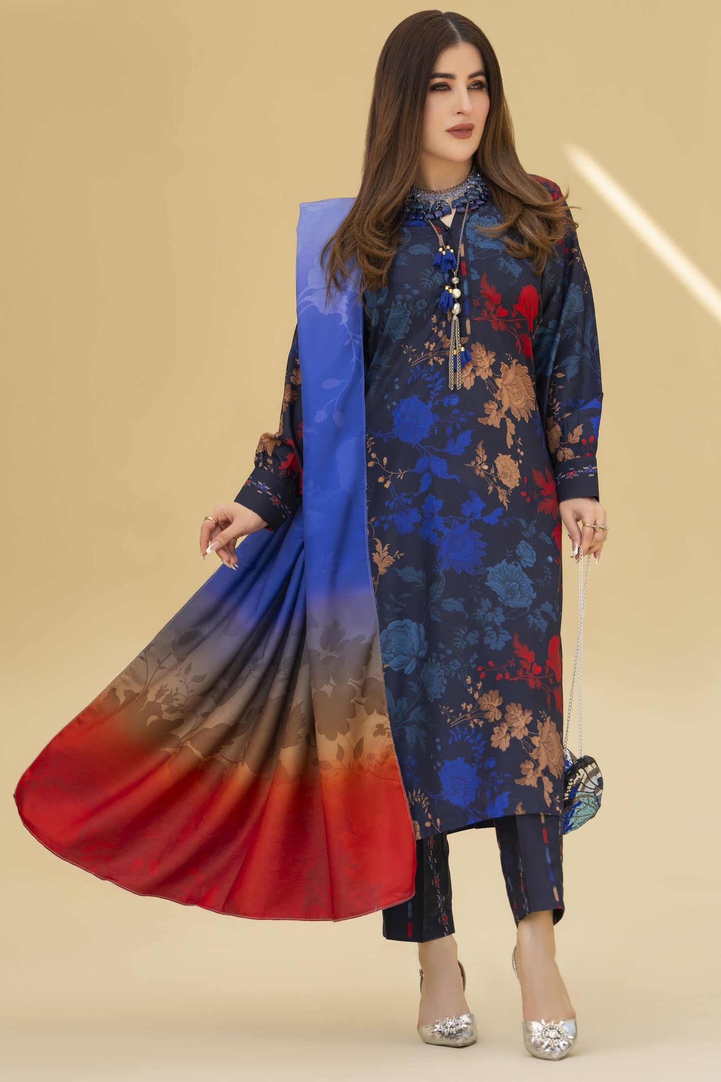 Zaiwa Winter Shawl – Printed Grip 3pc Long Dress ZWS8