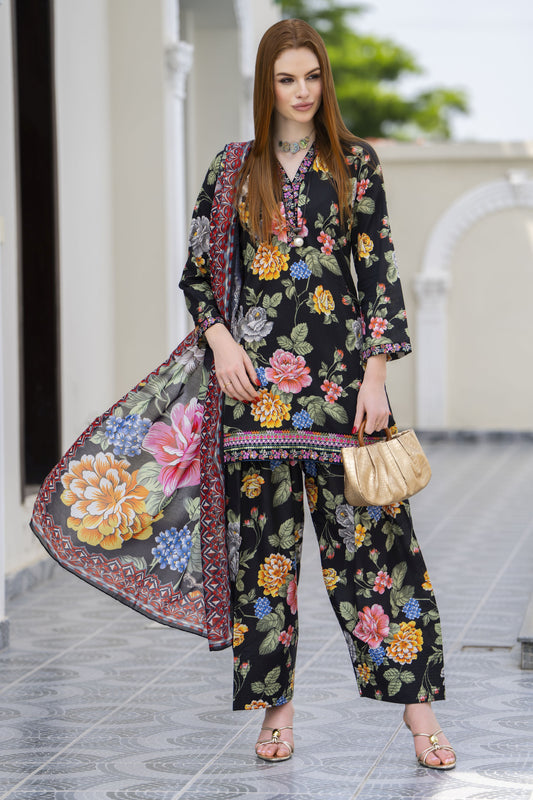 Zaiwa 3pc Embroidered Textured Lawn Farshi Shalwar Suit – DZ10