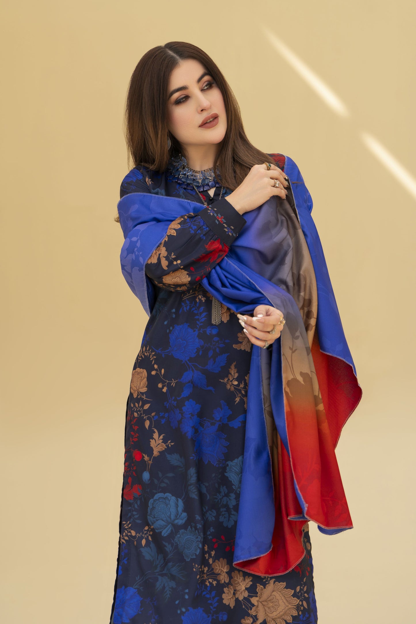 Zaiwa Winter Shawl – Printed Grip 3pc Long Dress ZWS8