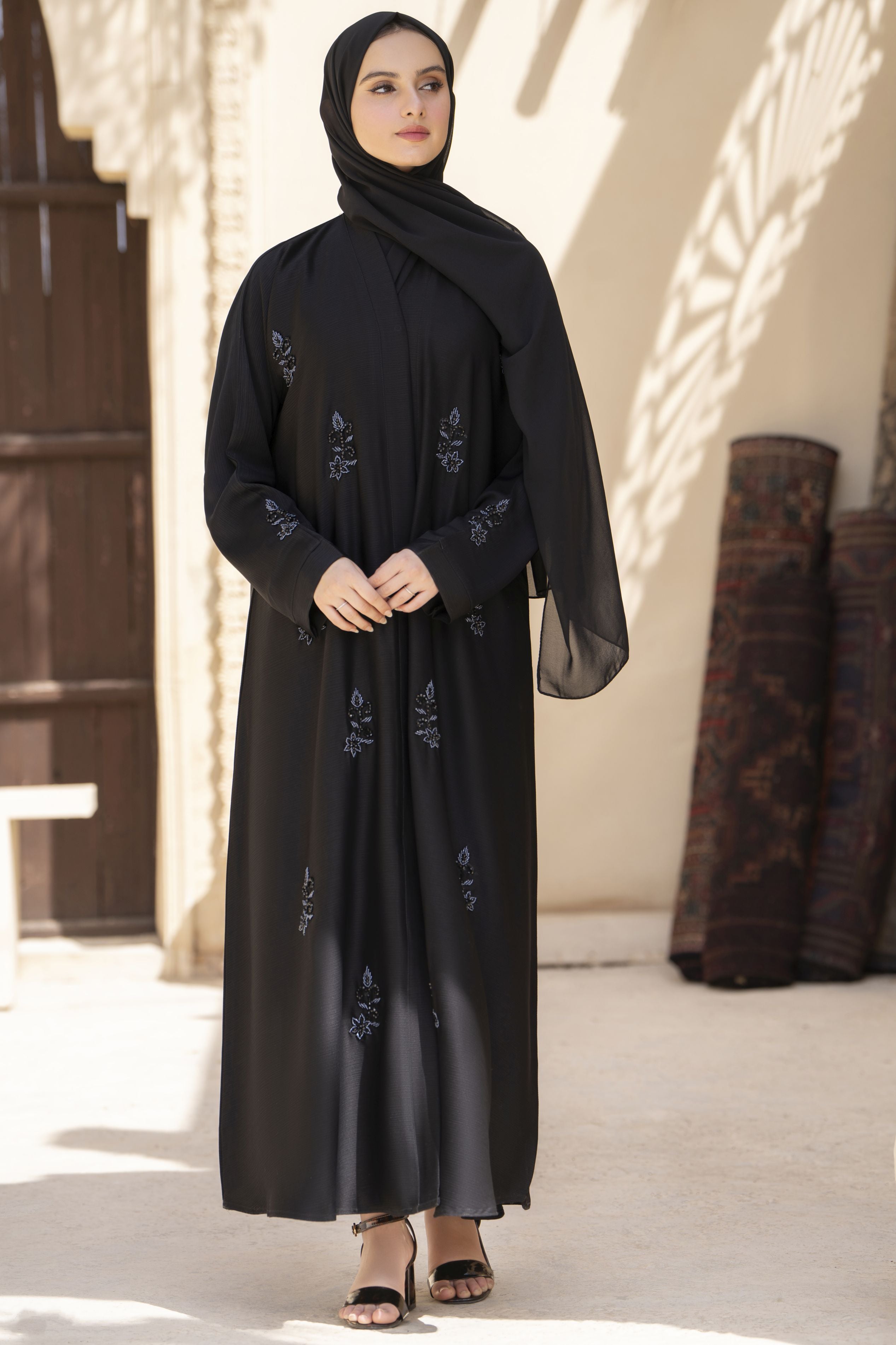 Black Hand Embellished Nida Abaya – Veil of Grace by Zaina ZVG17