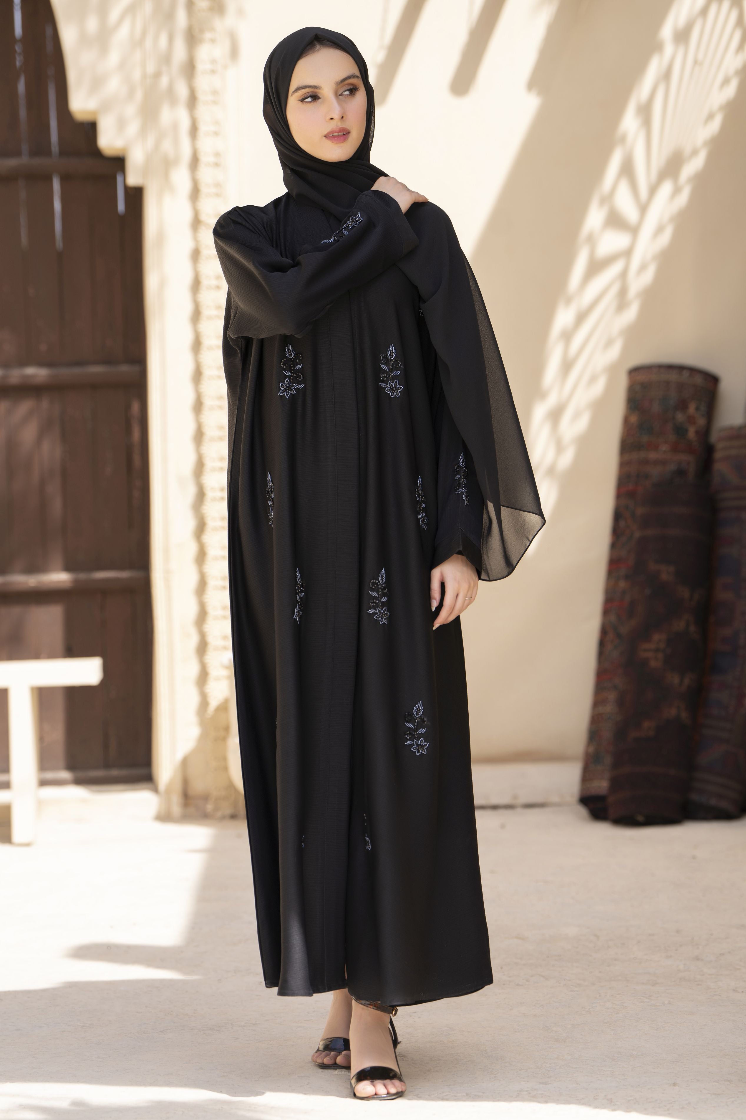 Black Hand Embellished Nida Abaya – Veil of Grace by Zaina ZVG17