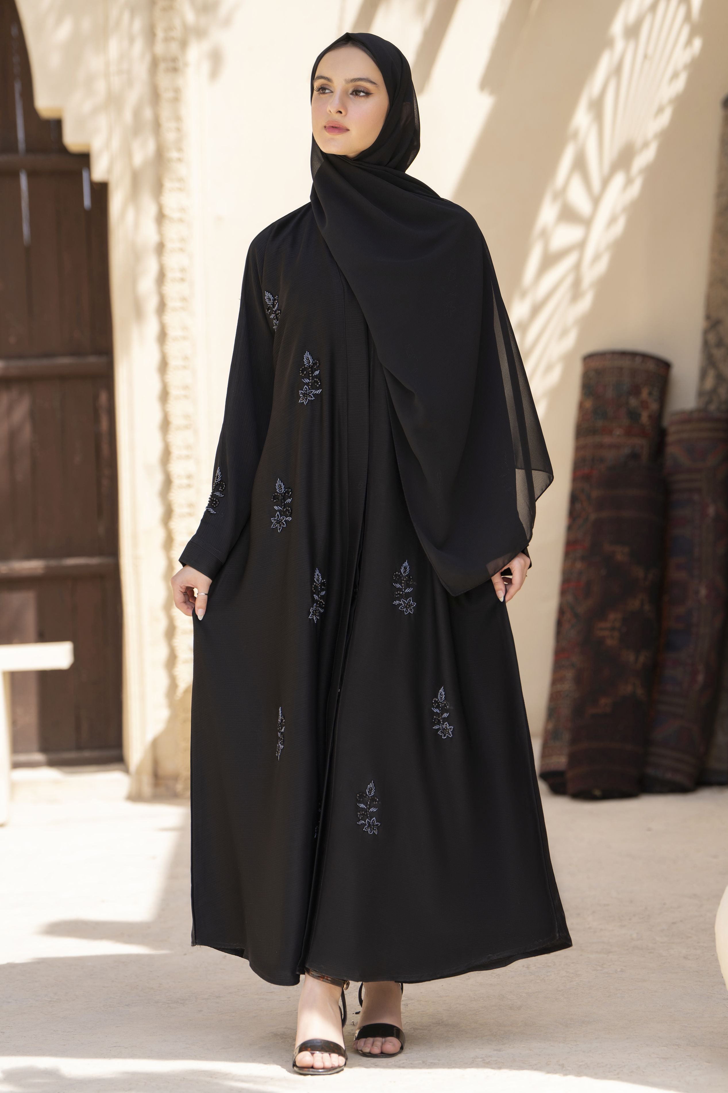 Black Hand Embellished Nida Abaya – Veil of Grace by Zaina ZVG17