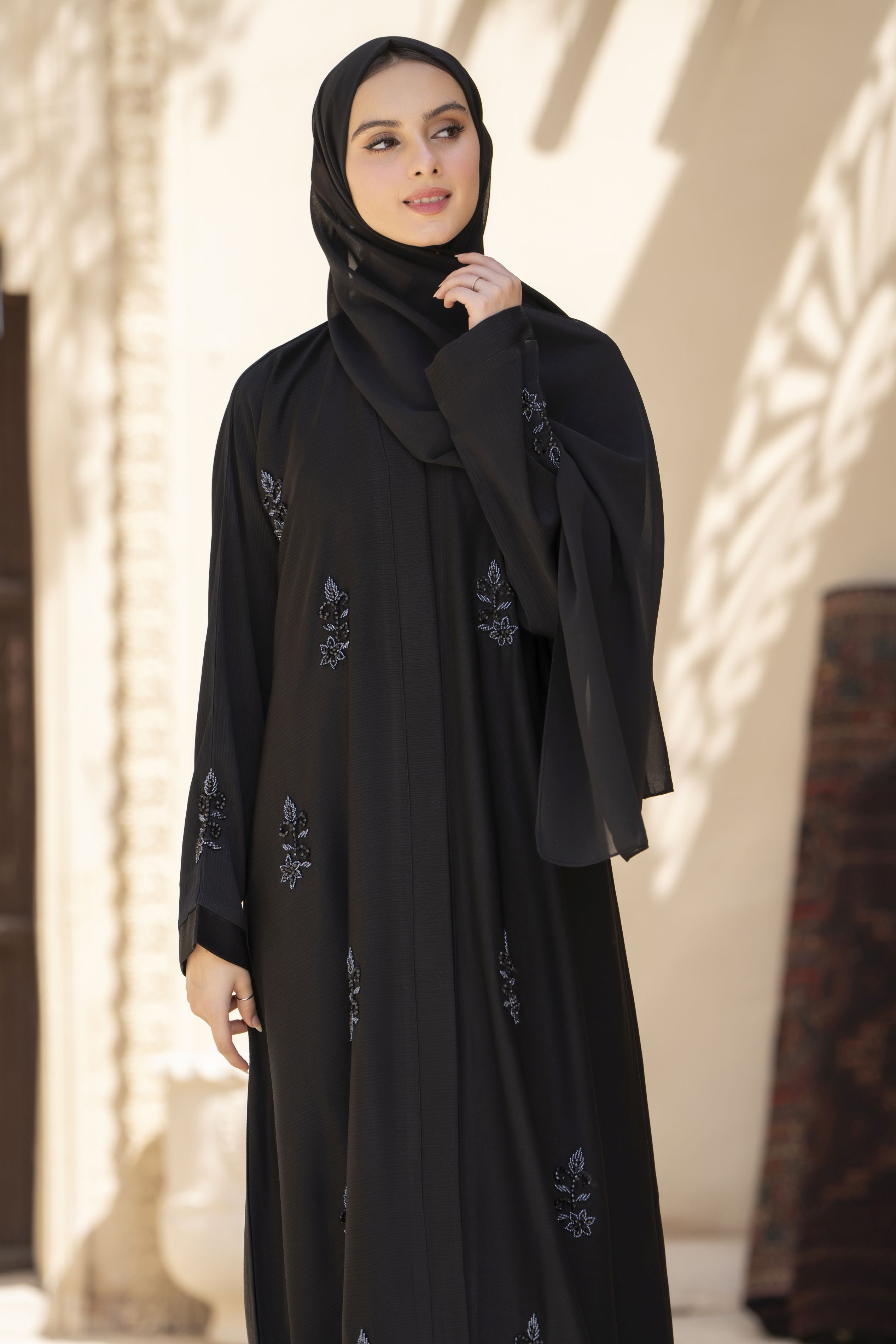Black Hand Embellished Nida Abaya – Veil of Grace by Zaina ZVG17