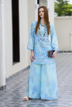 Zaiwa Aqua Blue 2pc Printed Lawn Sharara Suit with Handmade Neckline – DZ9