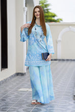 Zaiwa Aqua Blue 2pc Printed Lawn Sharara Suit with Handmade Neckline – DZ9