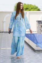 Zaiwa Aqua Blue 2pc Printed Lawn Sharara Suit with Handmade Neckline – DZ9