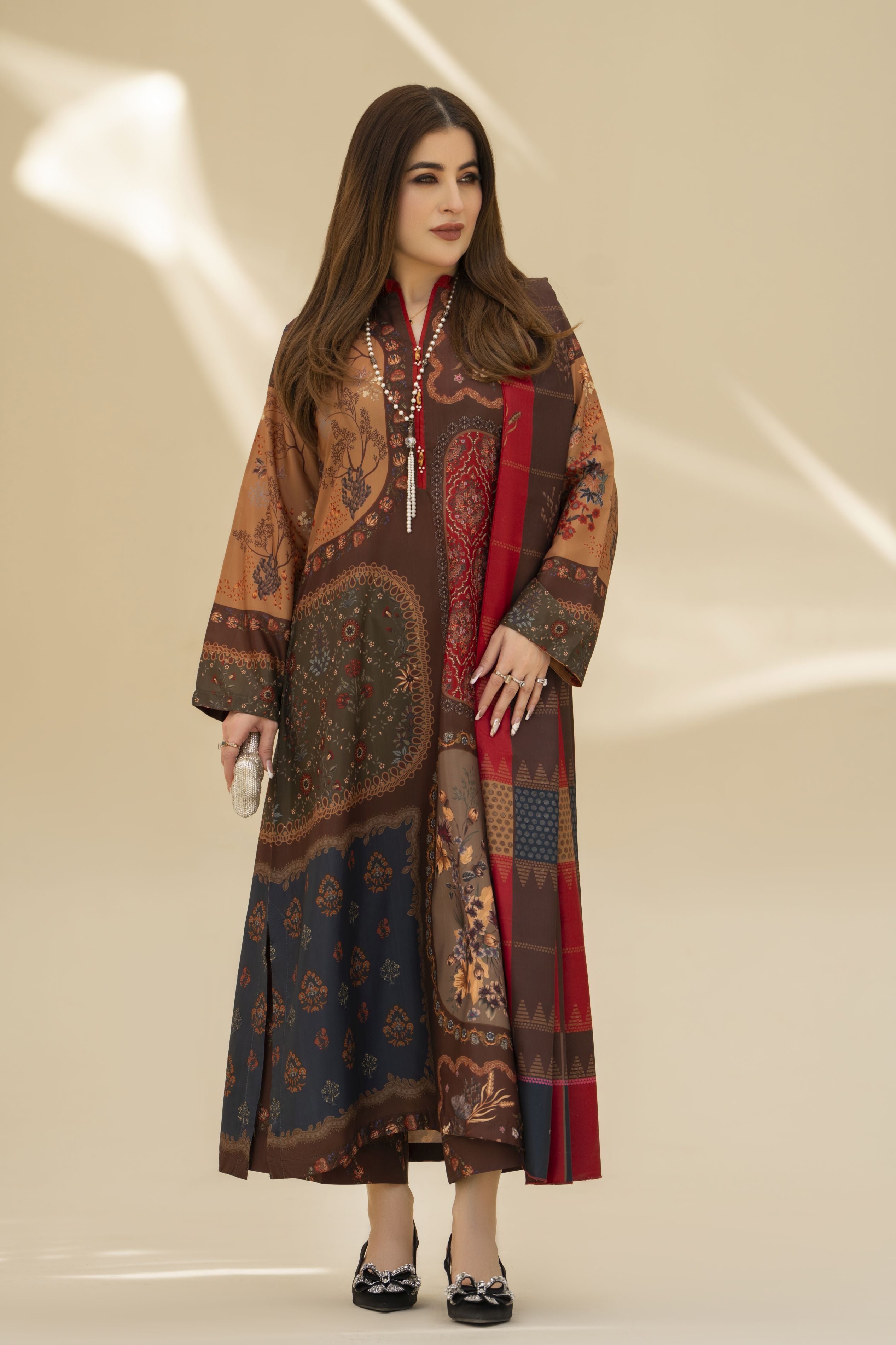 Zaiwa Winter Shawl – Printed Grip 3pc Long Dress ZWS2