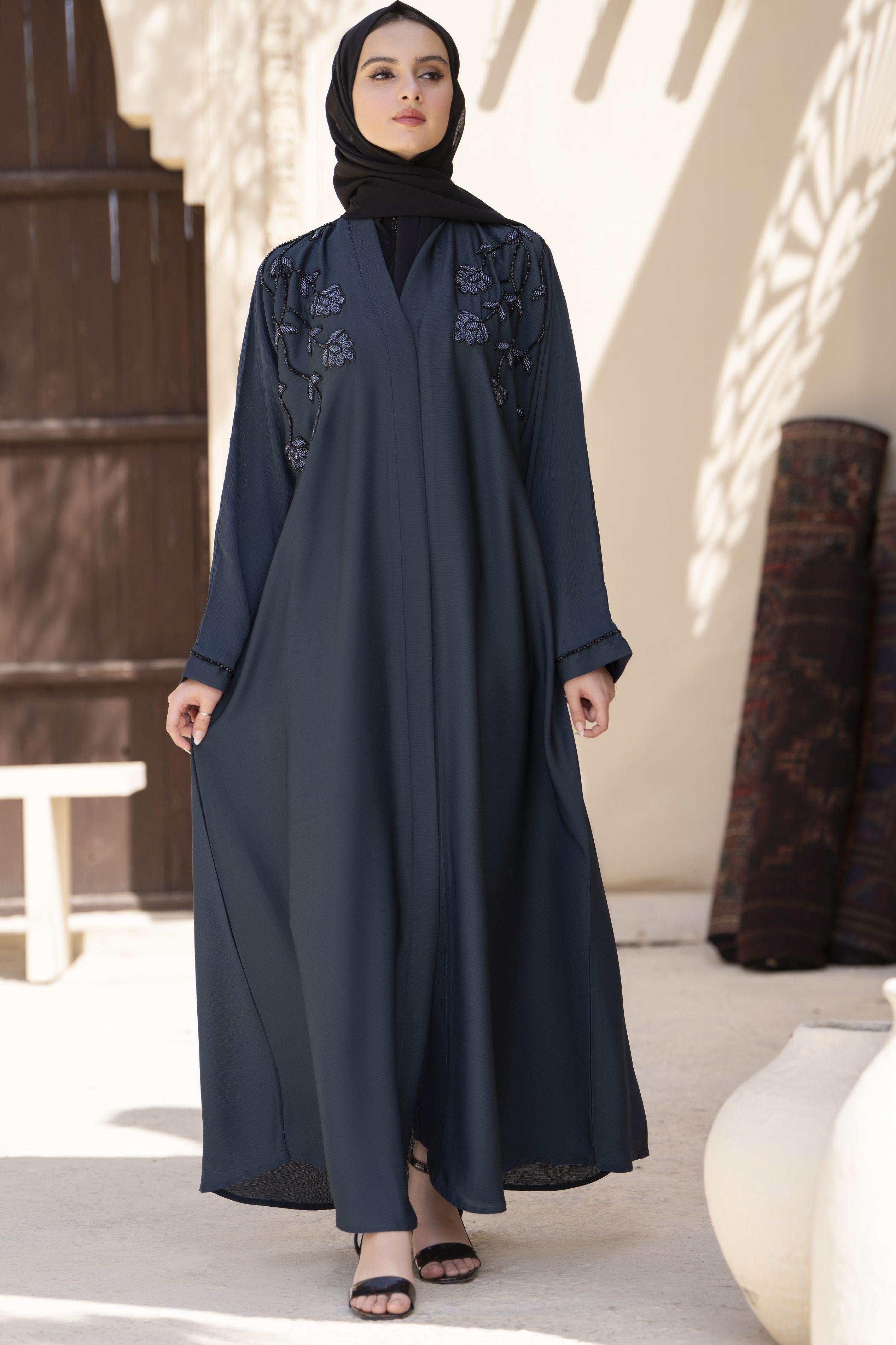 Zaina Veil of Grace – Hand Embellished Dark Teal Abaya ZVG4
