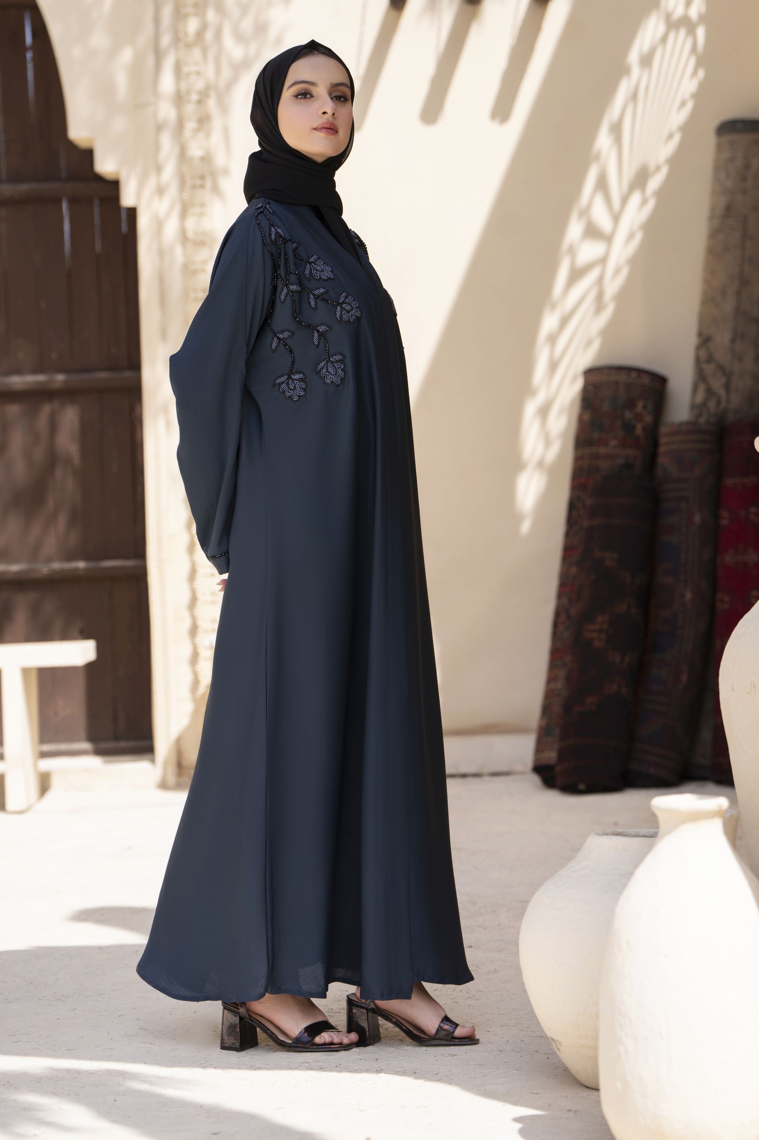 Zaina Veil of Grace – Hand Embellished Dark Teal Abaya ZVG4