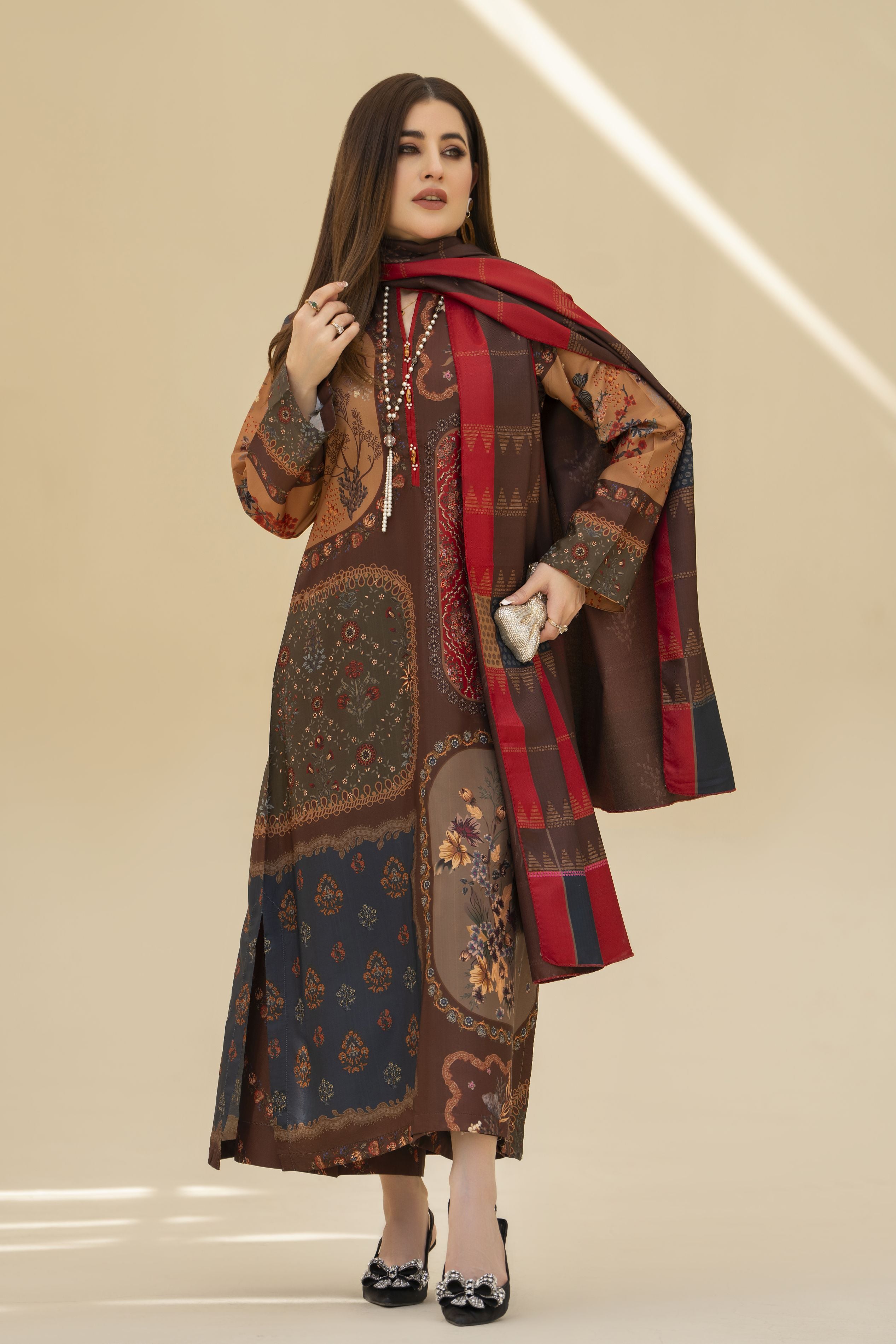 Zaiwa Winter Shawl – Printed Grip 3pc Long Dress ZWS2