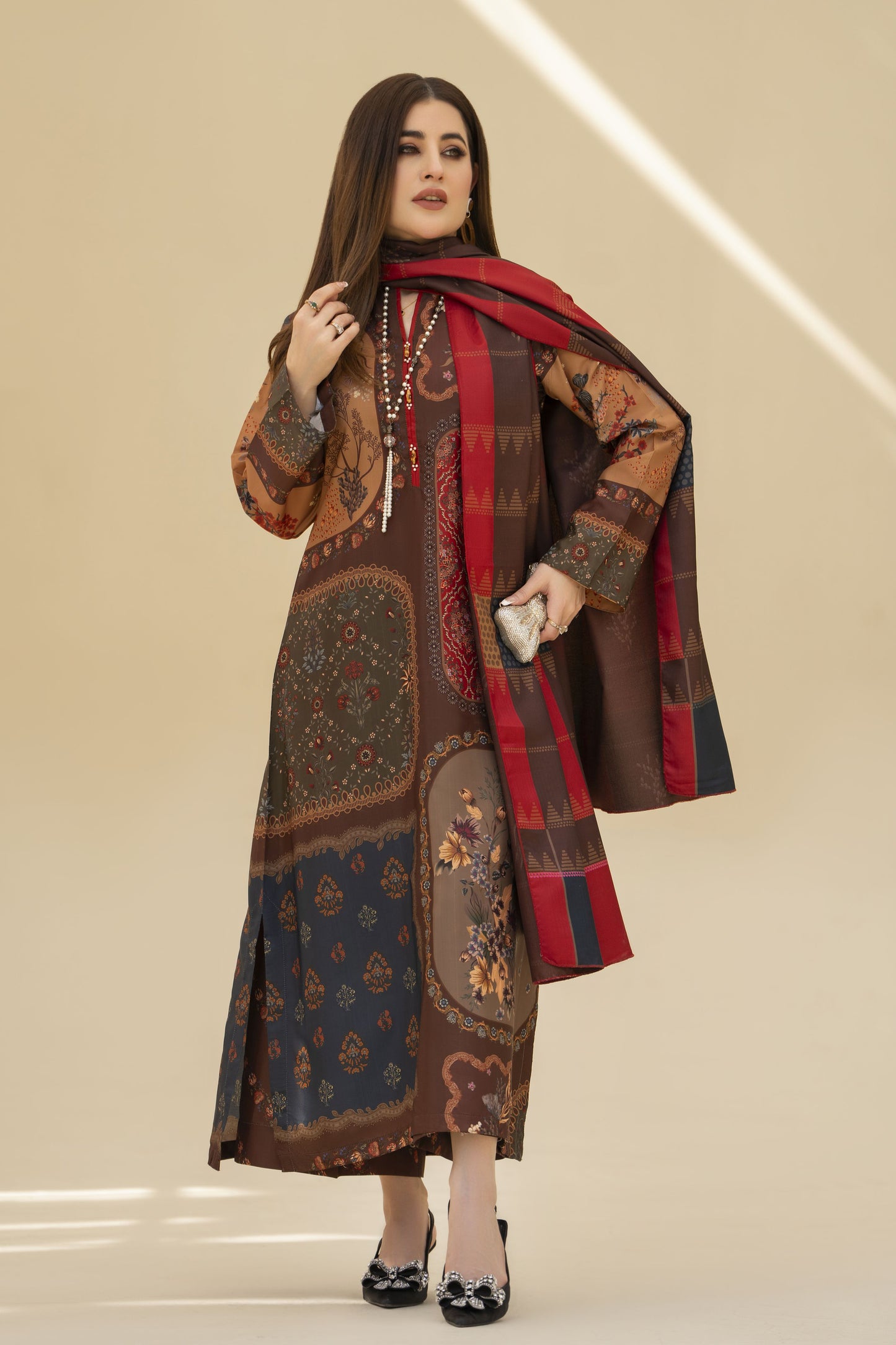 Zaiwa Winter Shawl – Printed Grip 3pc Long Dress ZWS2