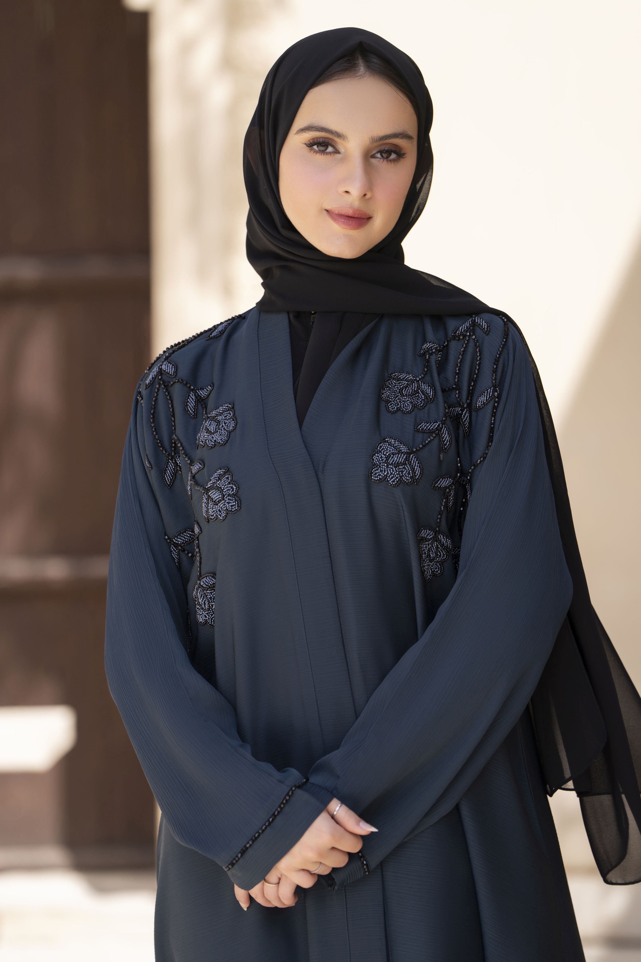 Zaina Veil of Grace – Hand Embellished Dark Teal Abaya ZVG4