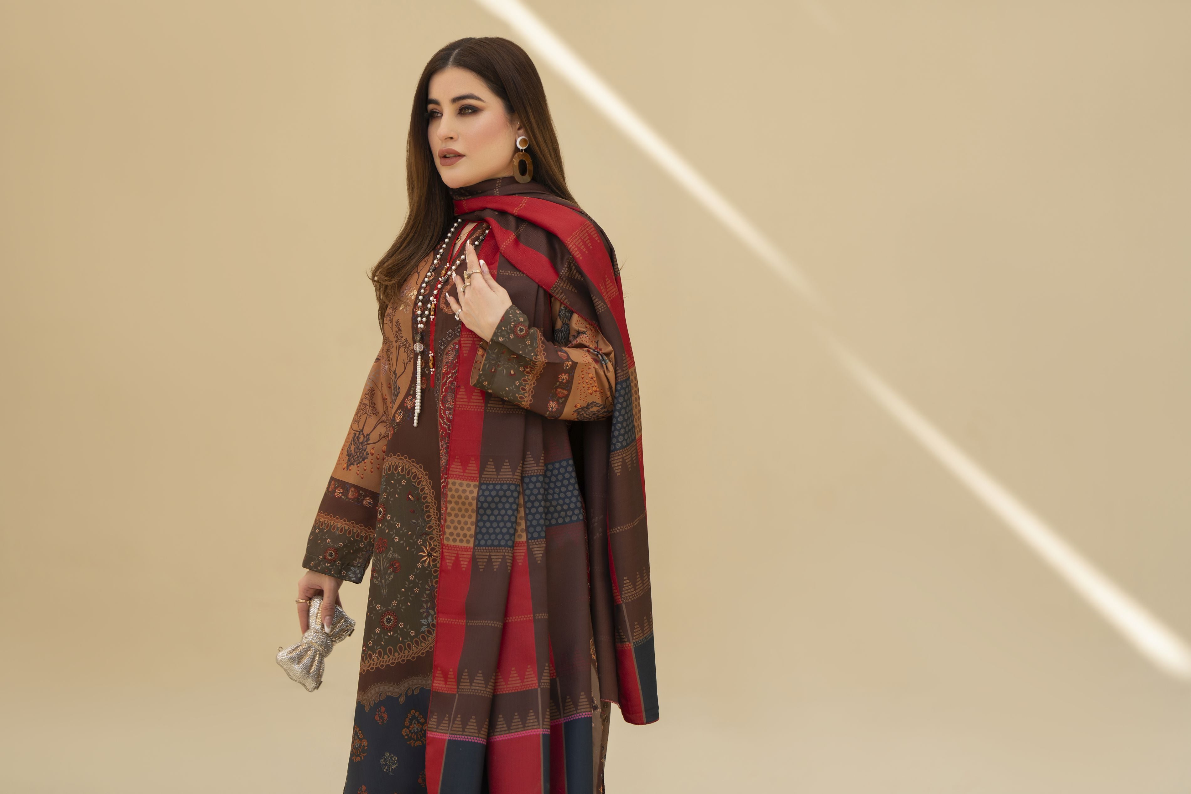 Zaiwa Winter Shawl – Printed Grip 3pc Long Dress ZWS2