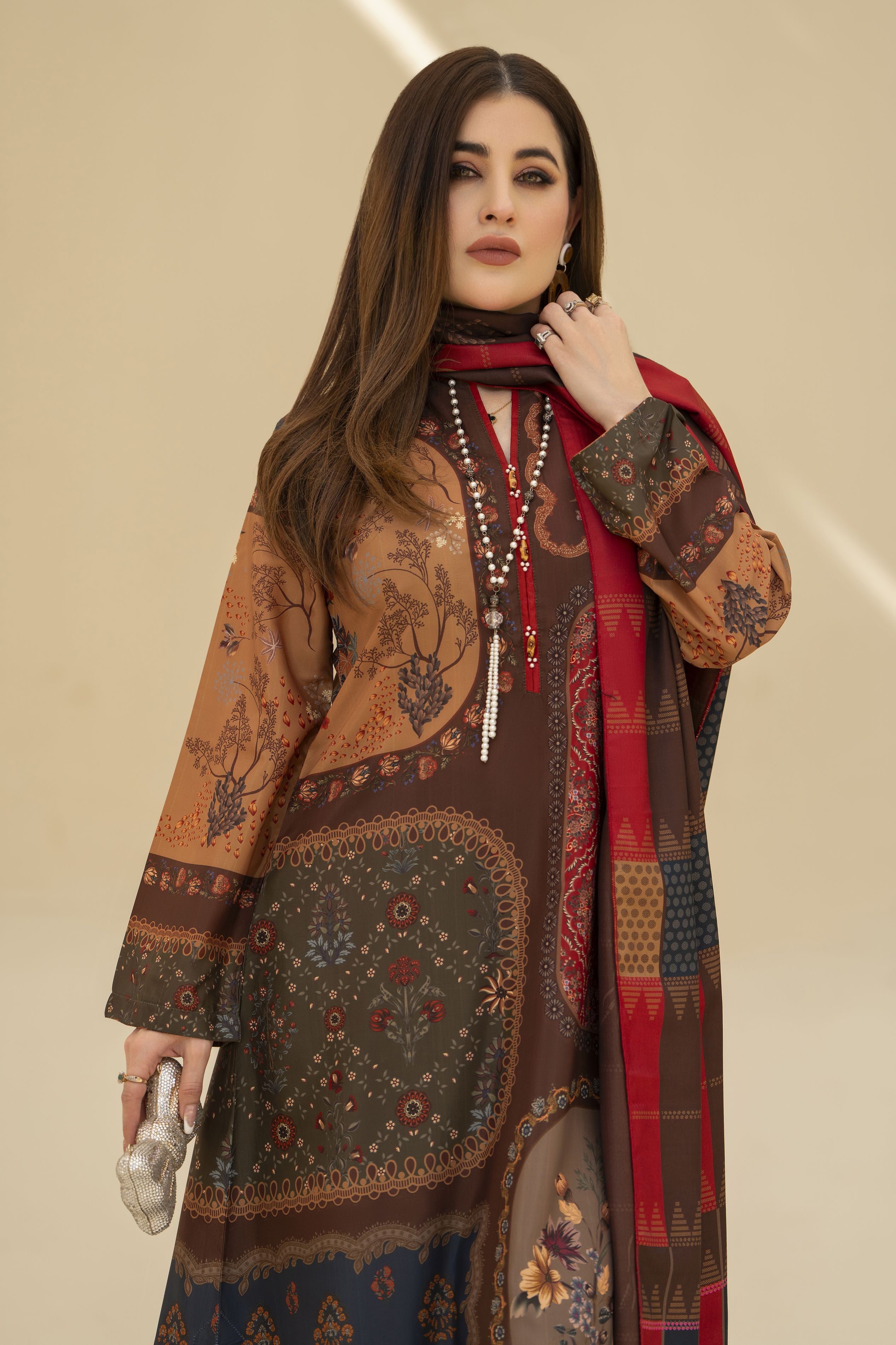 Zaiwa Winter Shawl – Printed Grip 3pc Long Dress ZWS2
