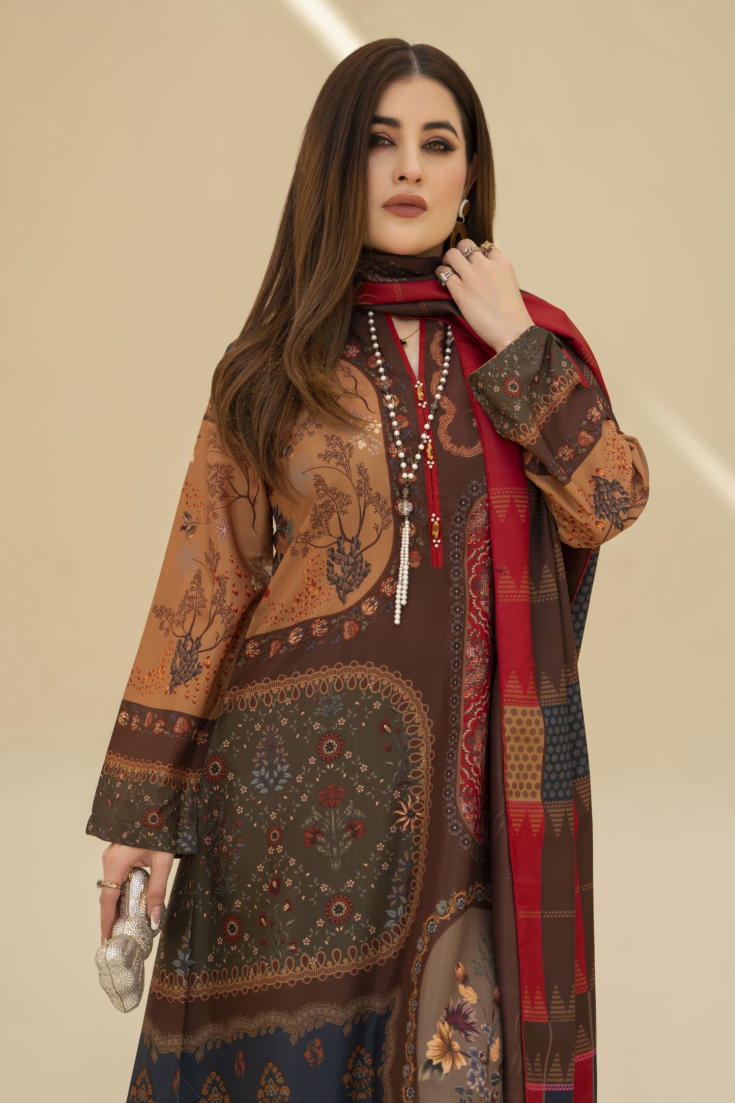 Zaiwa Winter Shawl – Printed Grip 3pc Long Dress ZWS2