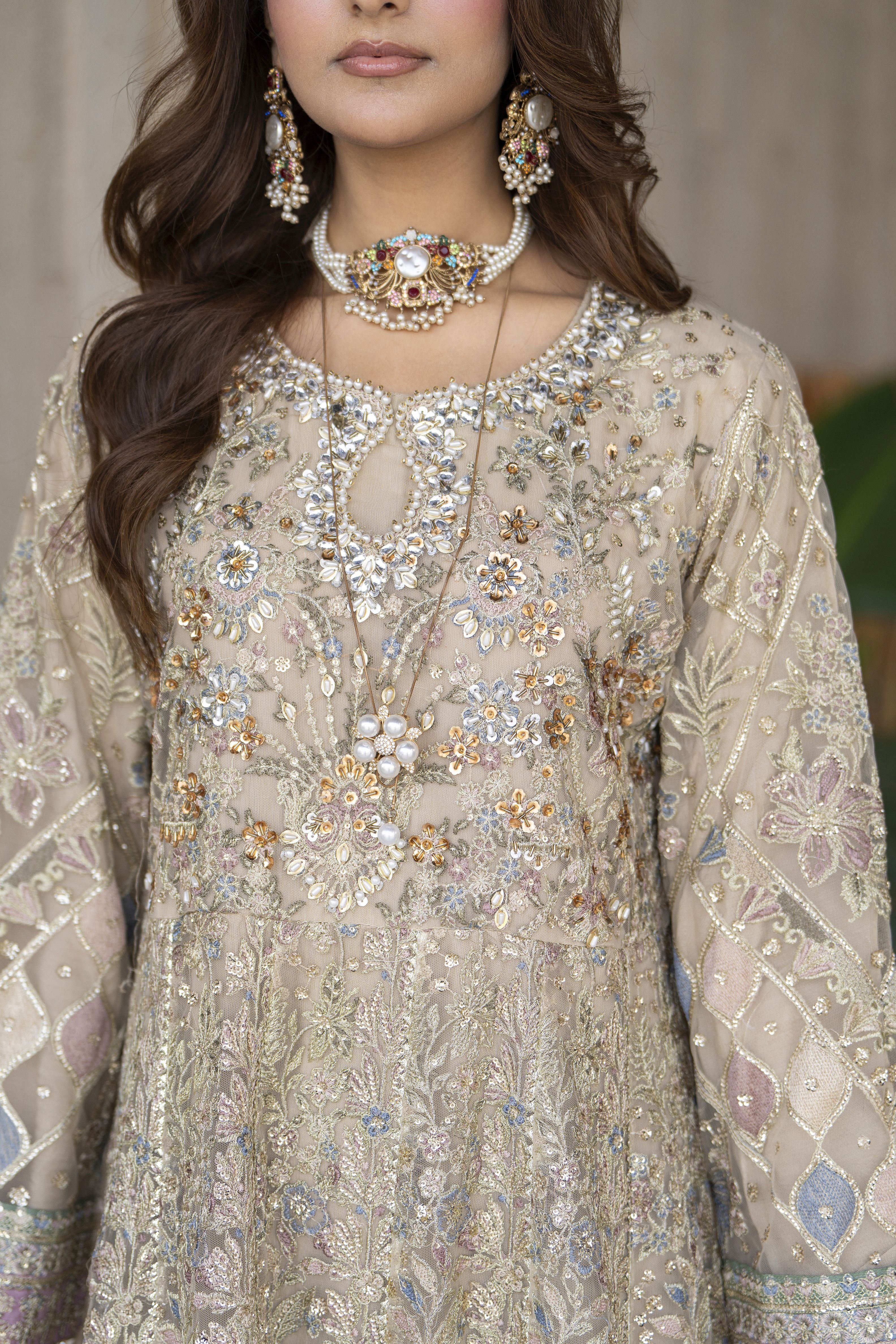 Arwah The Wedding Guest Edit 3pc Handworked Net Frock – ASG4