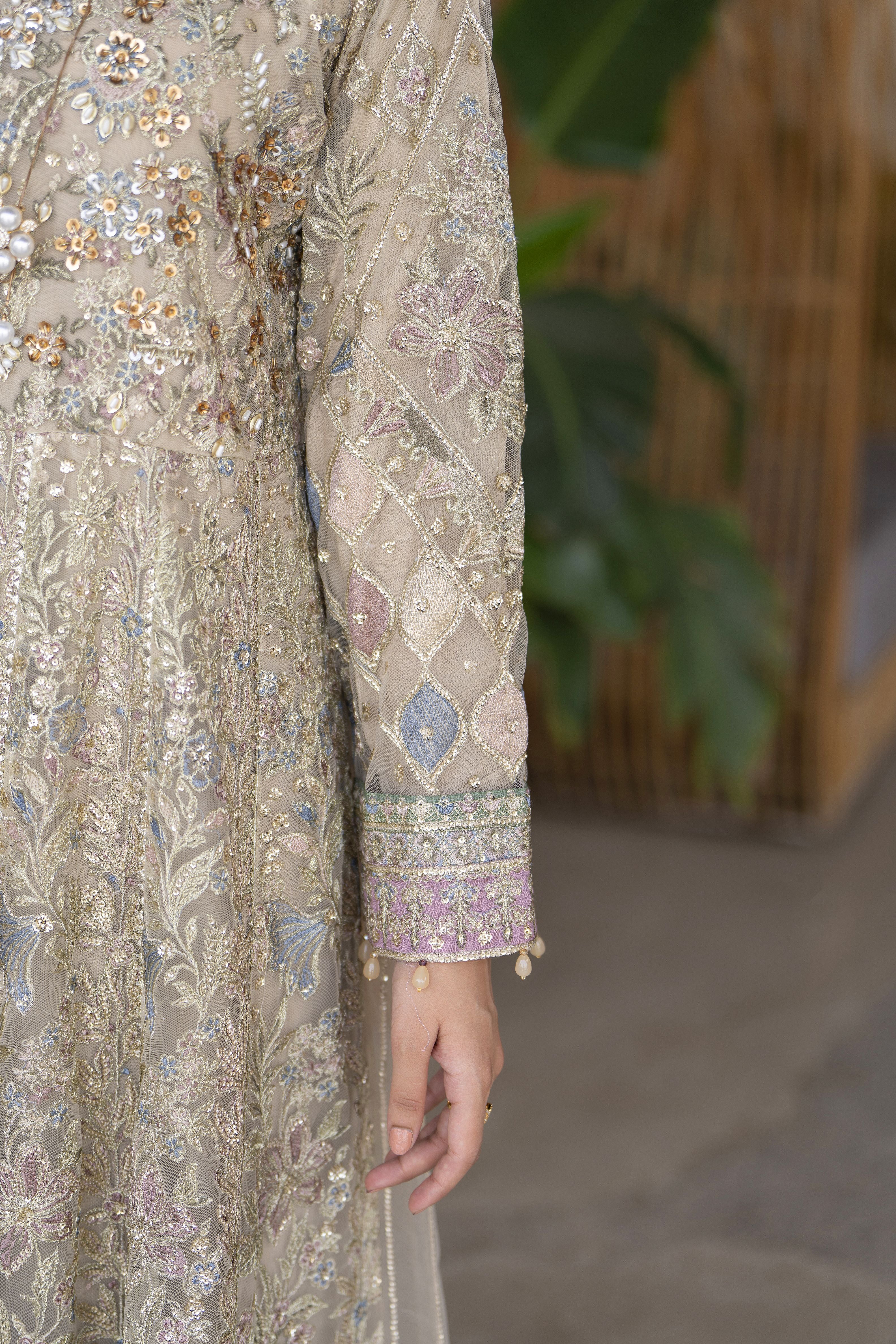 Arwah The Wedding Guest Edit 3pc Handworked Net Frock – ASG4