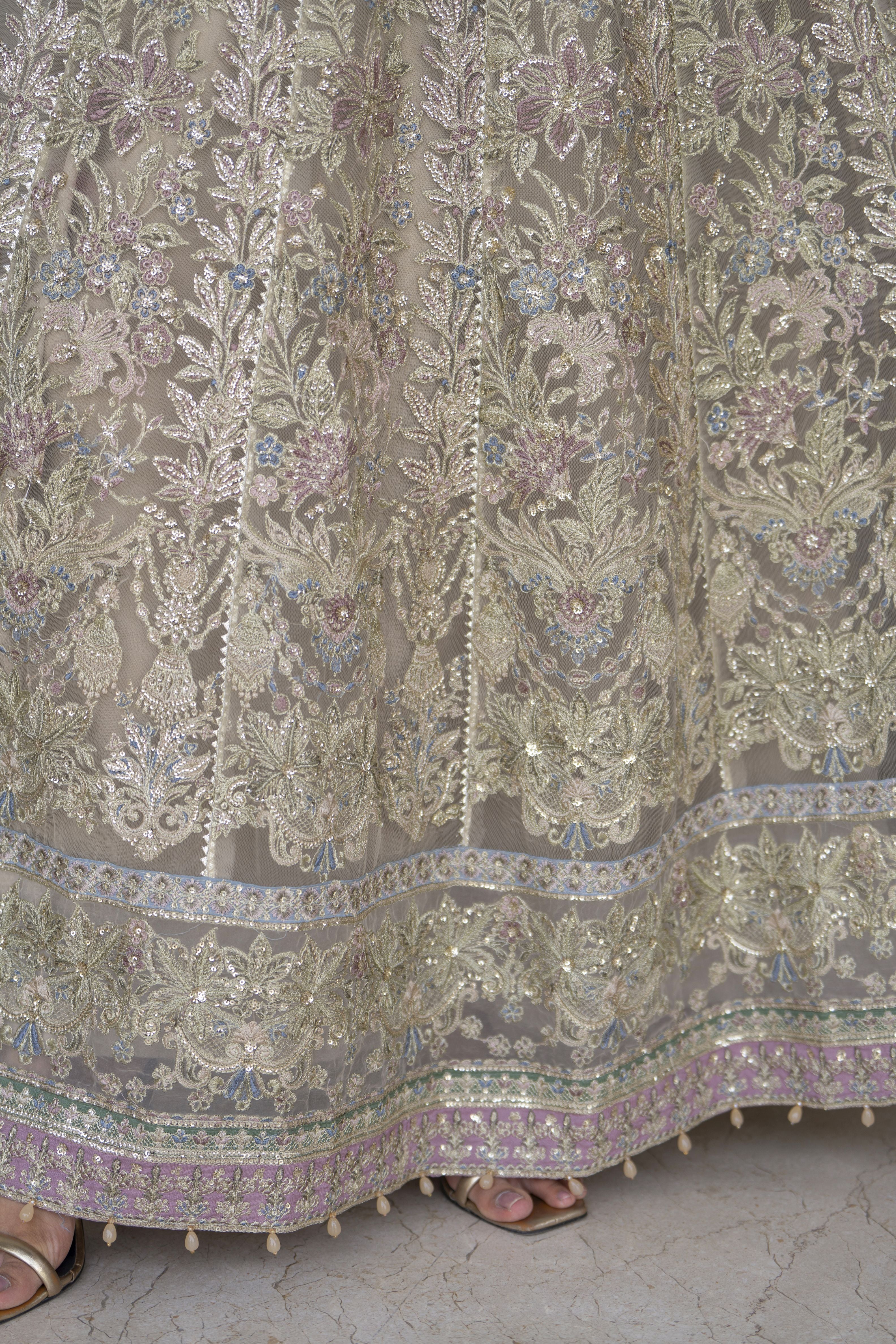 Arwah The Wedding Guest Edit 3pc Handworked Net Frock – ASG4