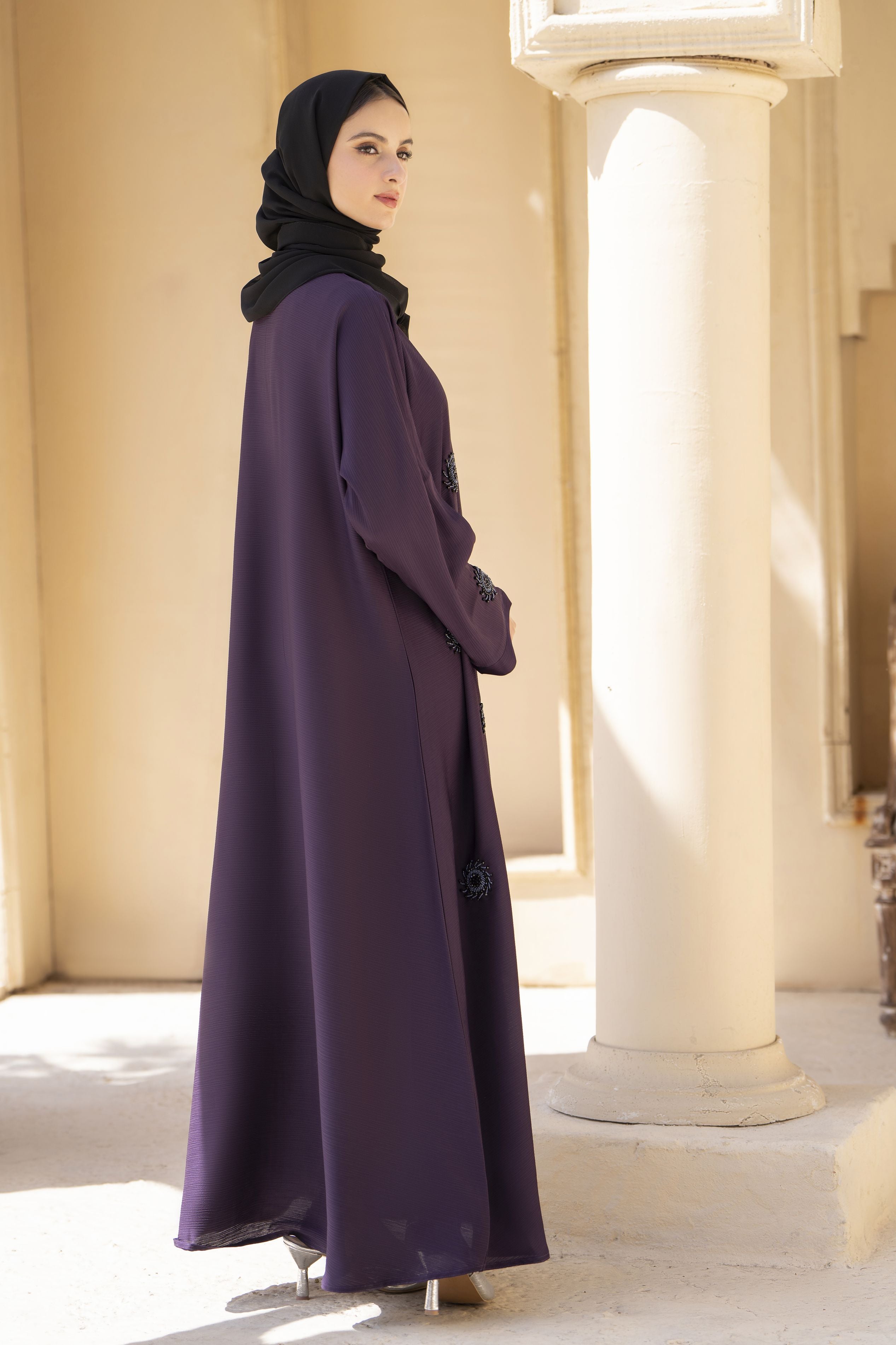 Zaina Veil of Grace – Hand Embellished Plum Purple Abaya ZVG13
