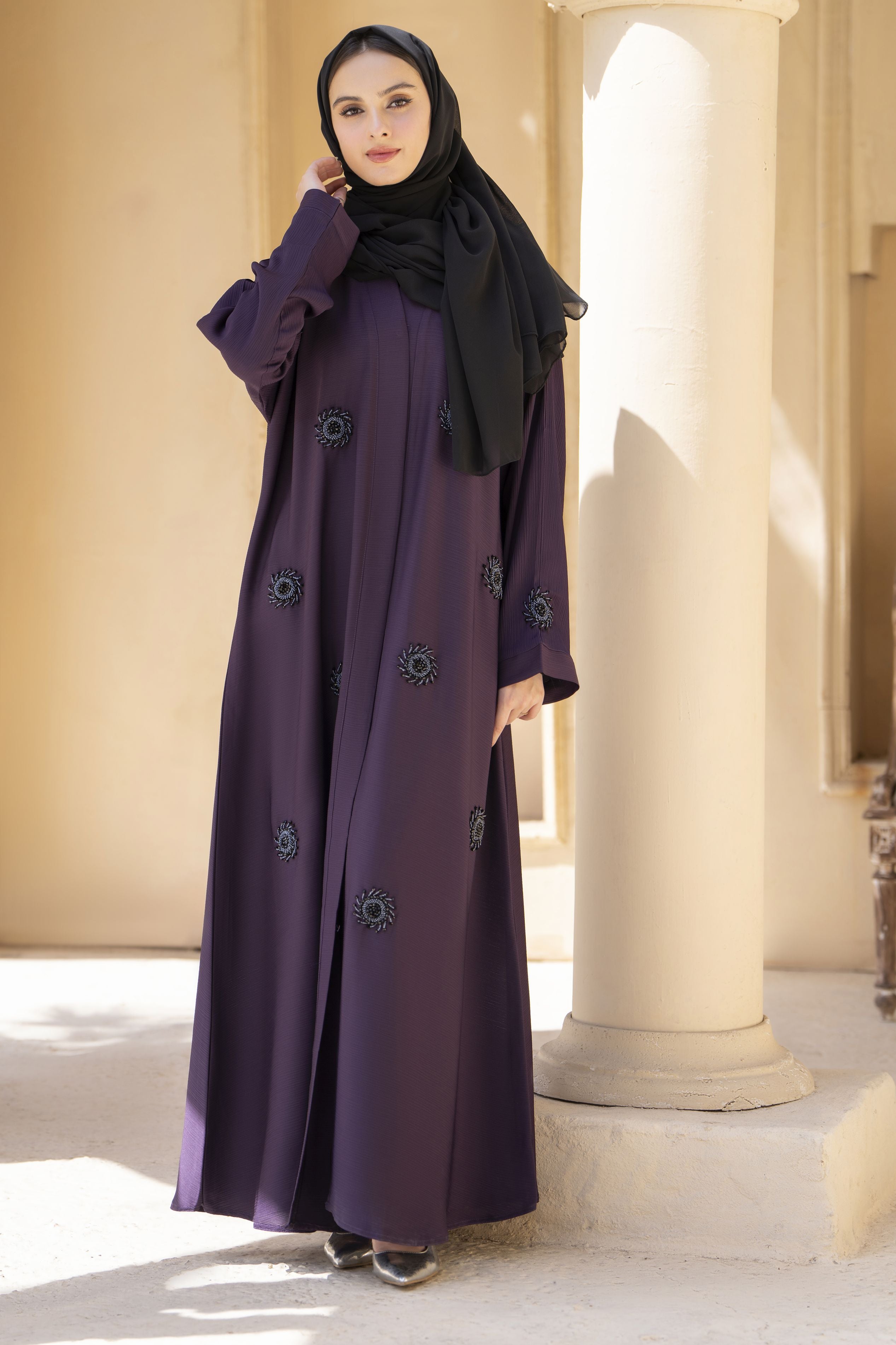 Zaina Veil of Grace – Hand Embellished Plum Purple Abaya ZVG13