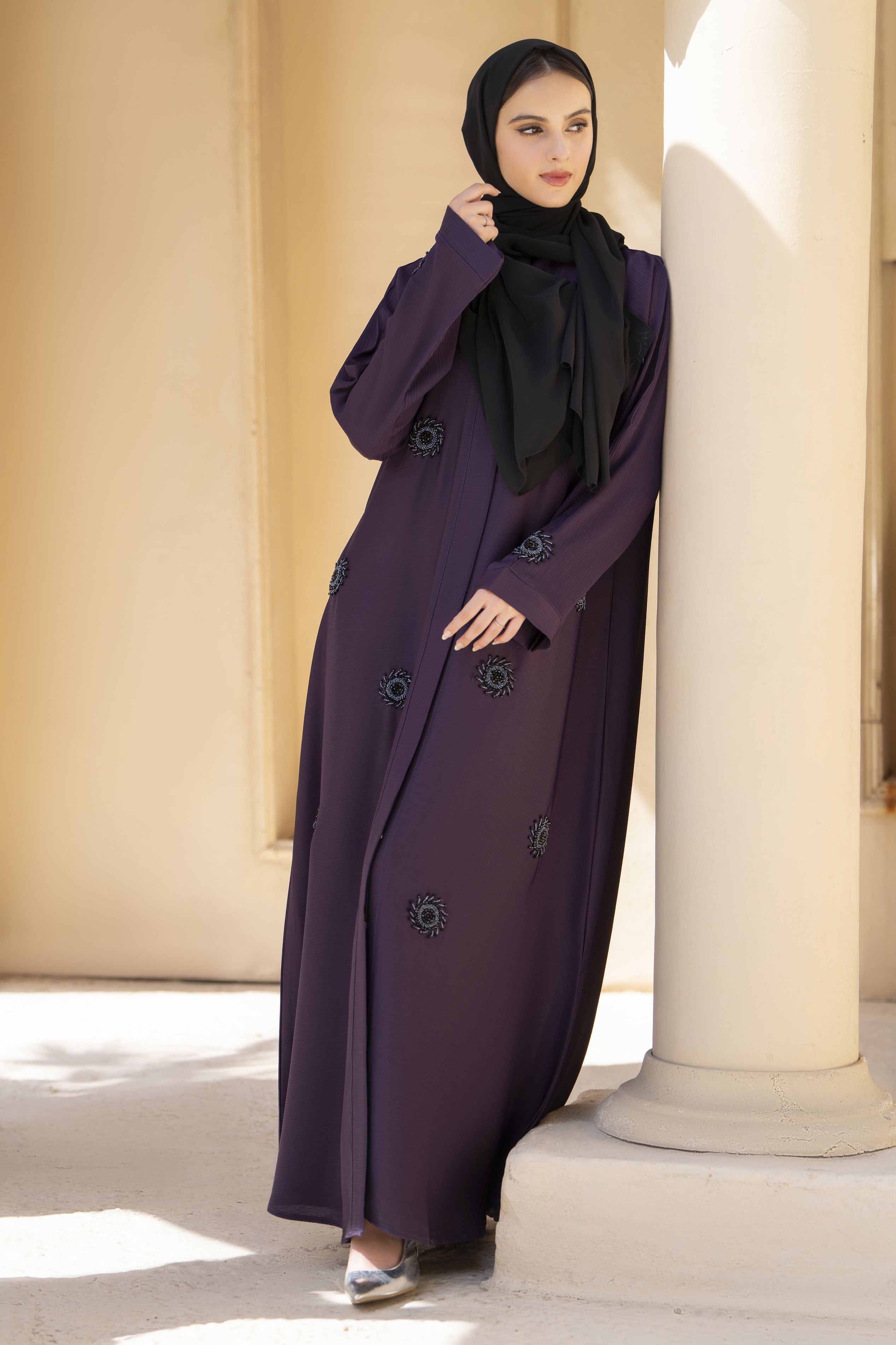 Zaina Veil of Grace – Hand Embellished Plum Purple Abaya ZVG13