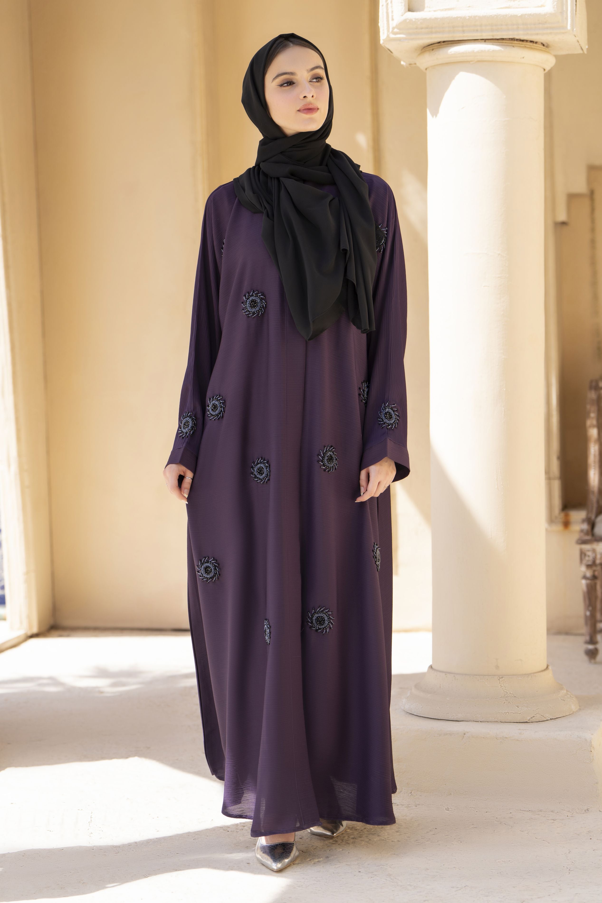 Zaina Veil of Grace – Hand Embellished Plum Purple Abaya ZVG13
