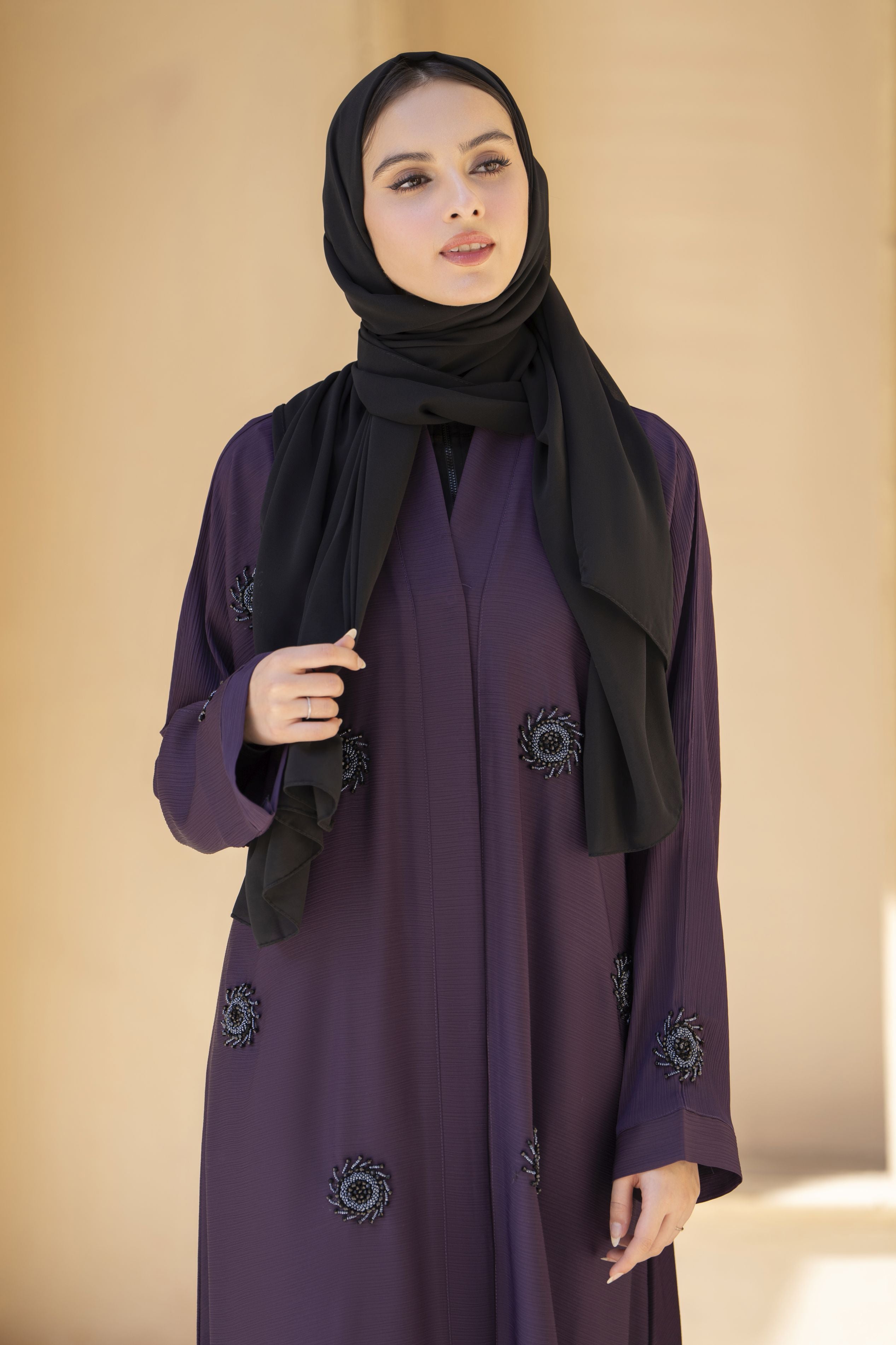 Zaina Veil of Grace – Hand Embellished Plum Purple Abaya ZVG13