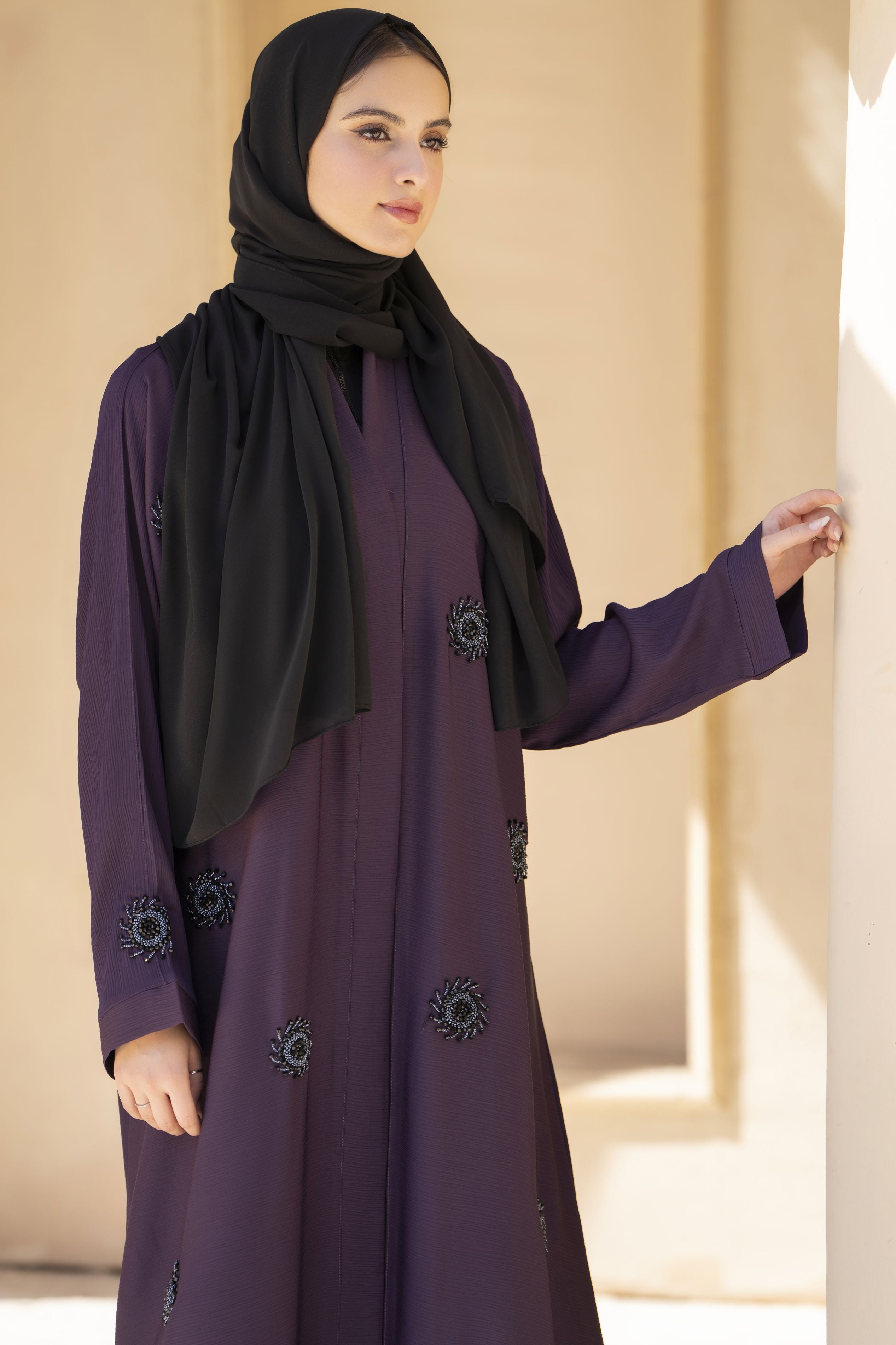 Zaina Veil of Grace – Hand Embellished Plum Purple Abaya ZVG13