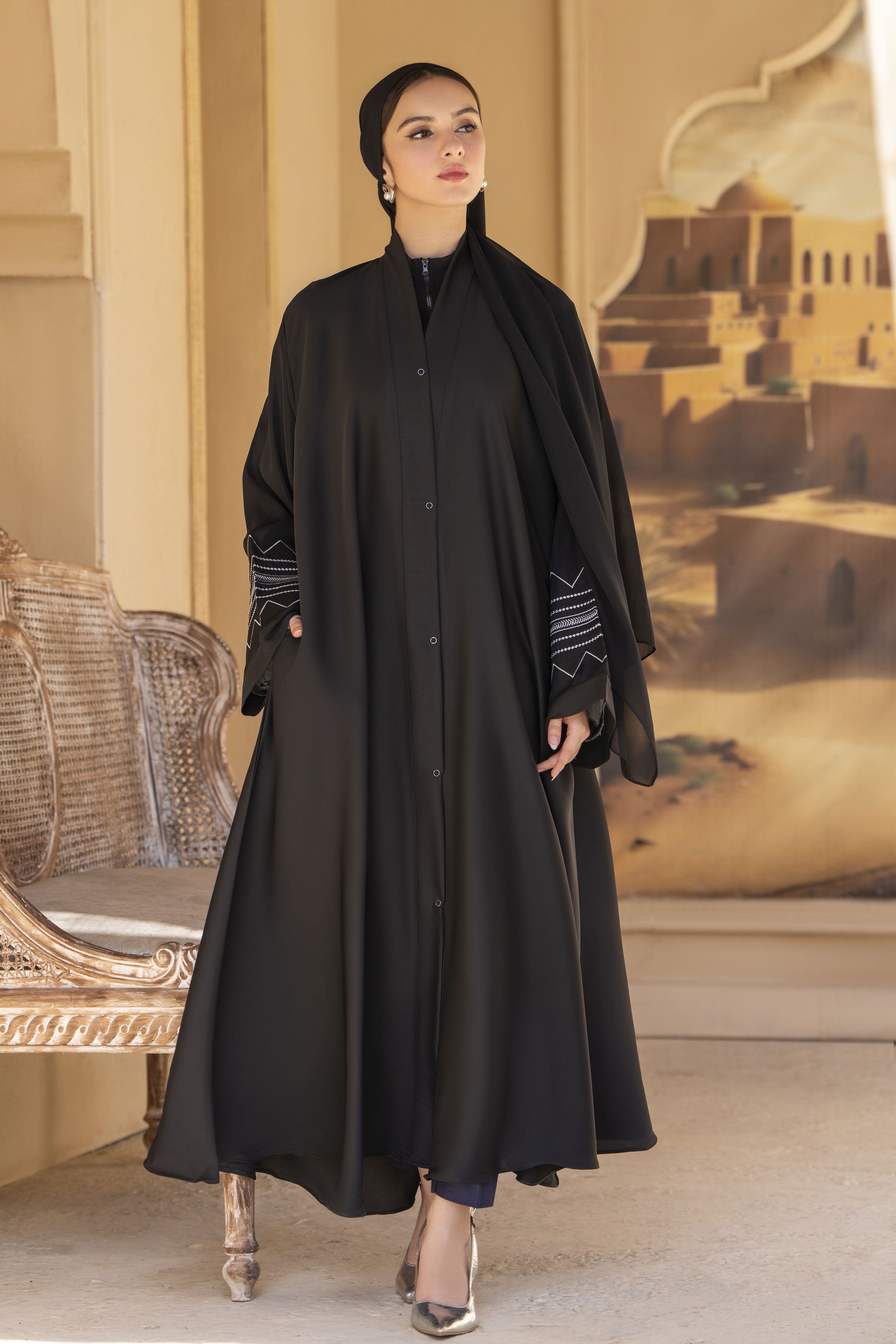 Zaina Veil of Grace – Embroidered Black Modestwear Abaya ZVG2