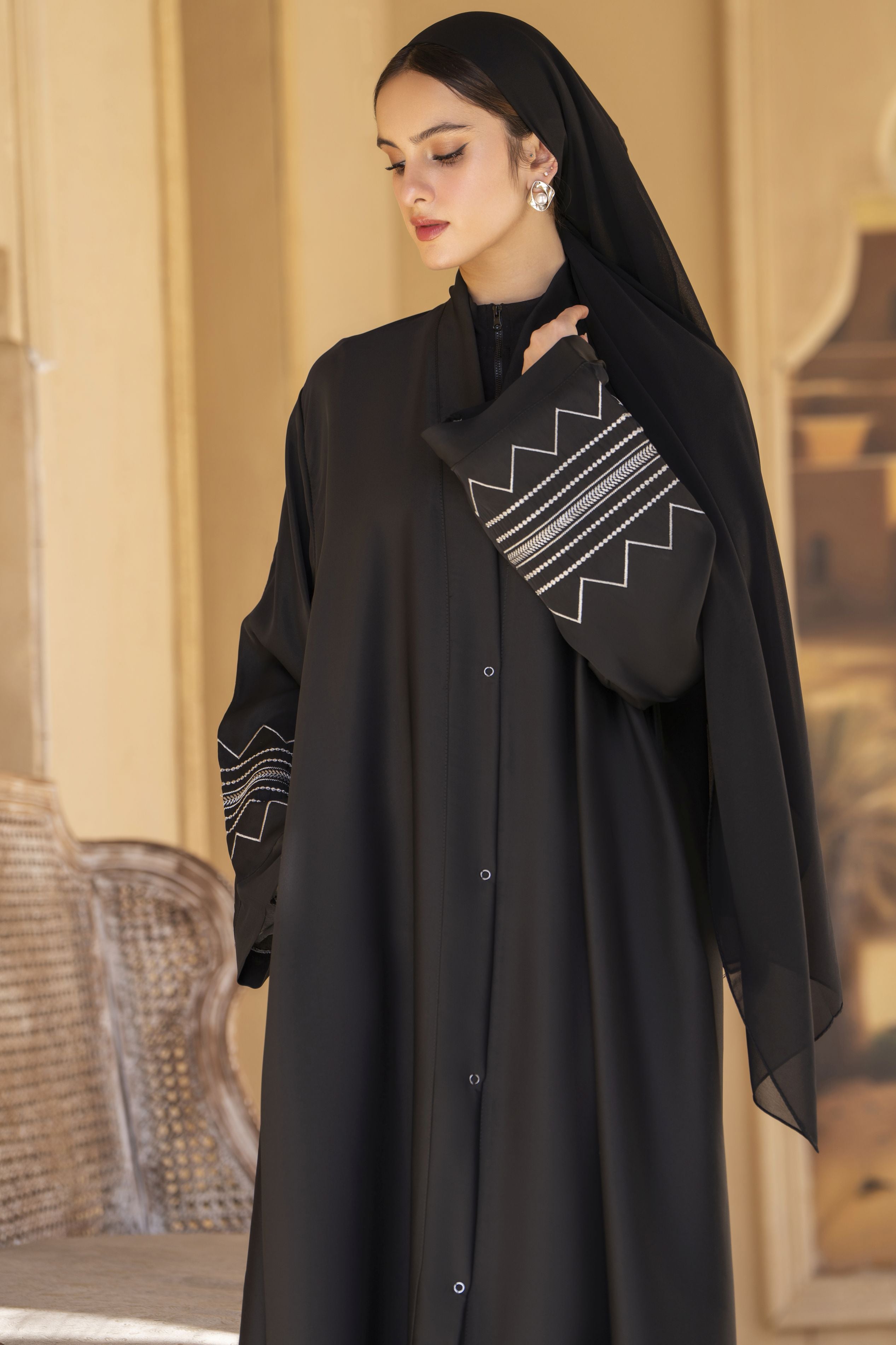 Zaina Veil of Grace – Embroidered Black Modestwear Abaya ZVG2