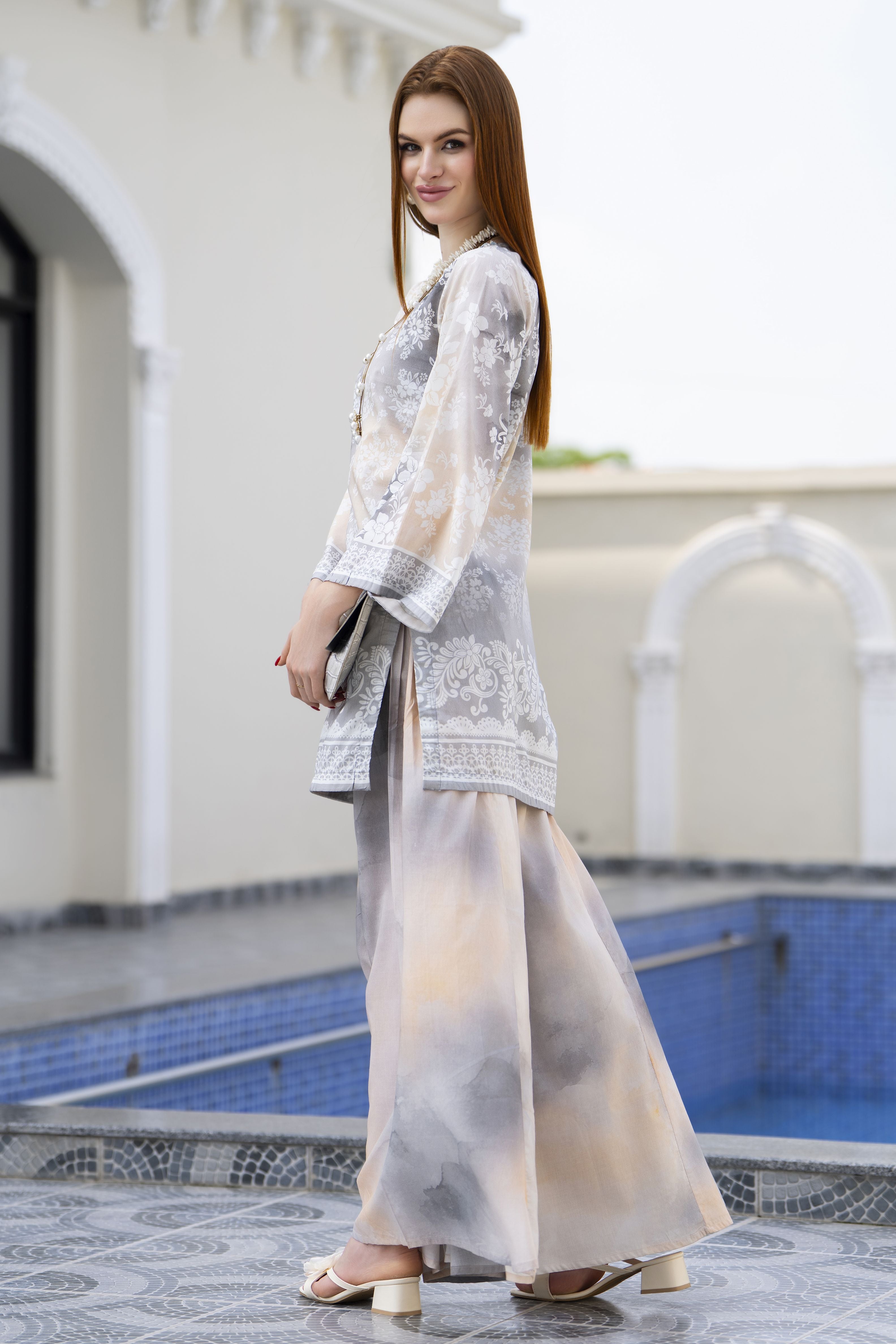 Zaiwa Grey 2pc Printed Lawn Sharara Suit with Handmade Neckline – DZ6