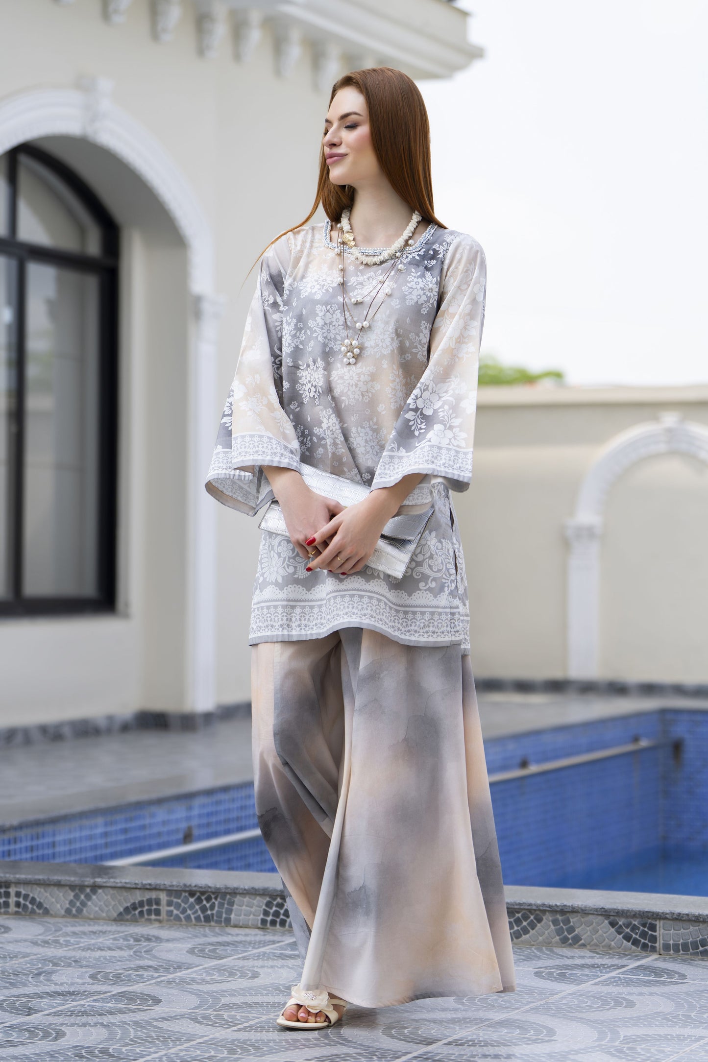 Zaiwa Grey 2pc Printed Lawn Sharara Suit with Handmade Neckline – DZ6