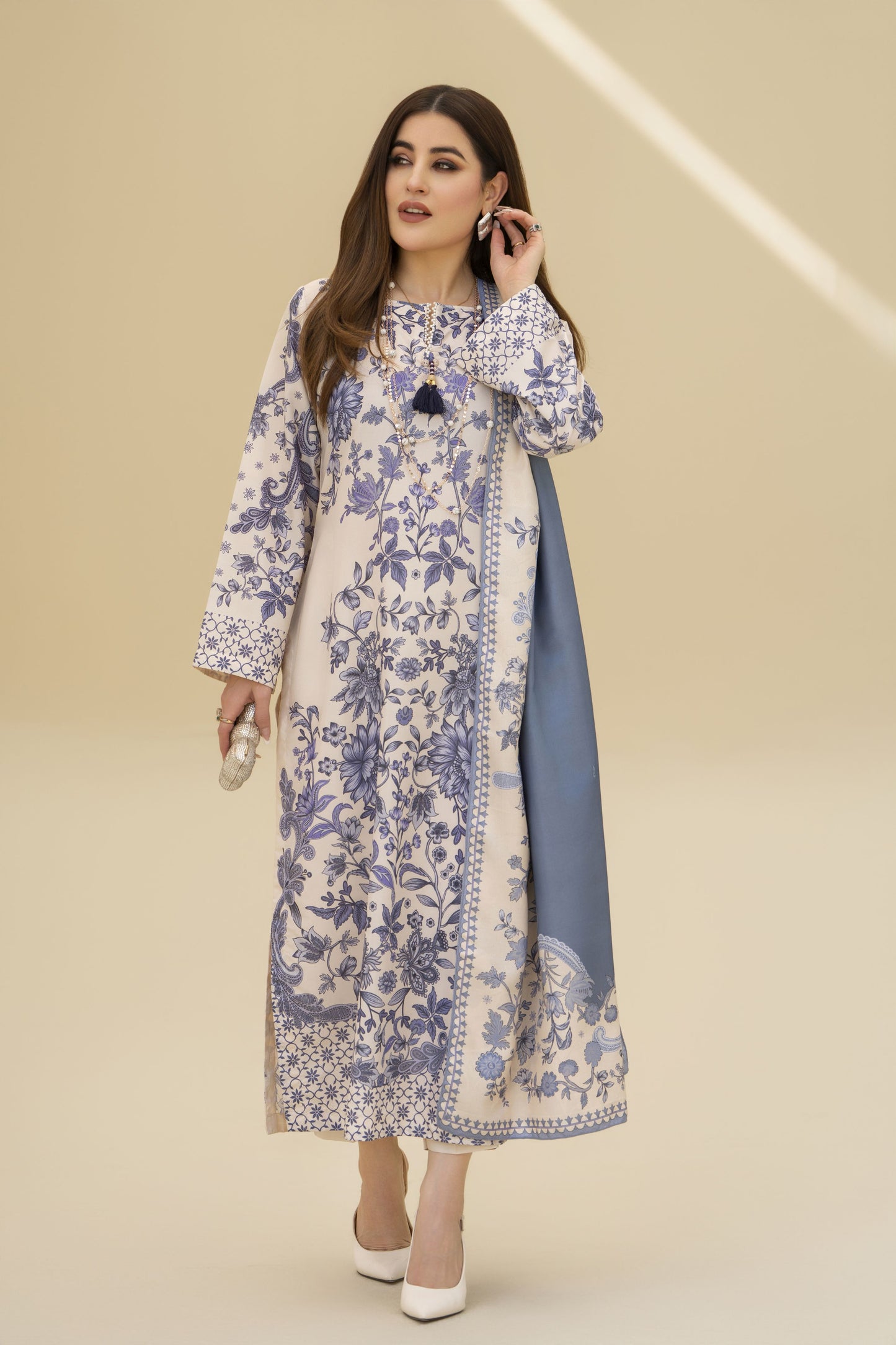Zaiwa Winter Shawl – Printed Grip 3pc Long Dress ZWS4