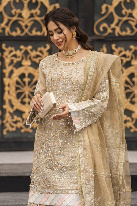 Zaiwaraat by Arwah Kundan Masoori Embroidered Shirt with Gharara & Dupatta ZWR03