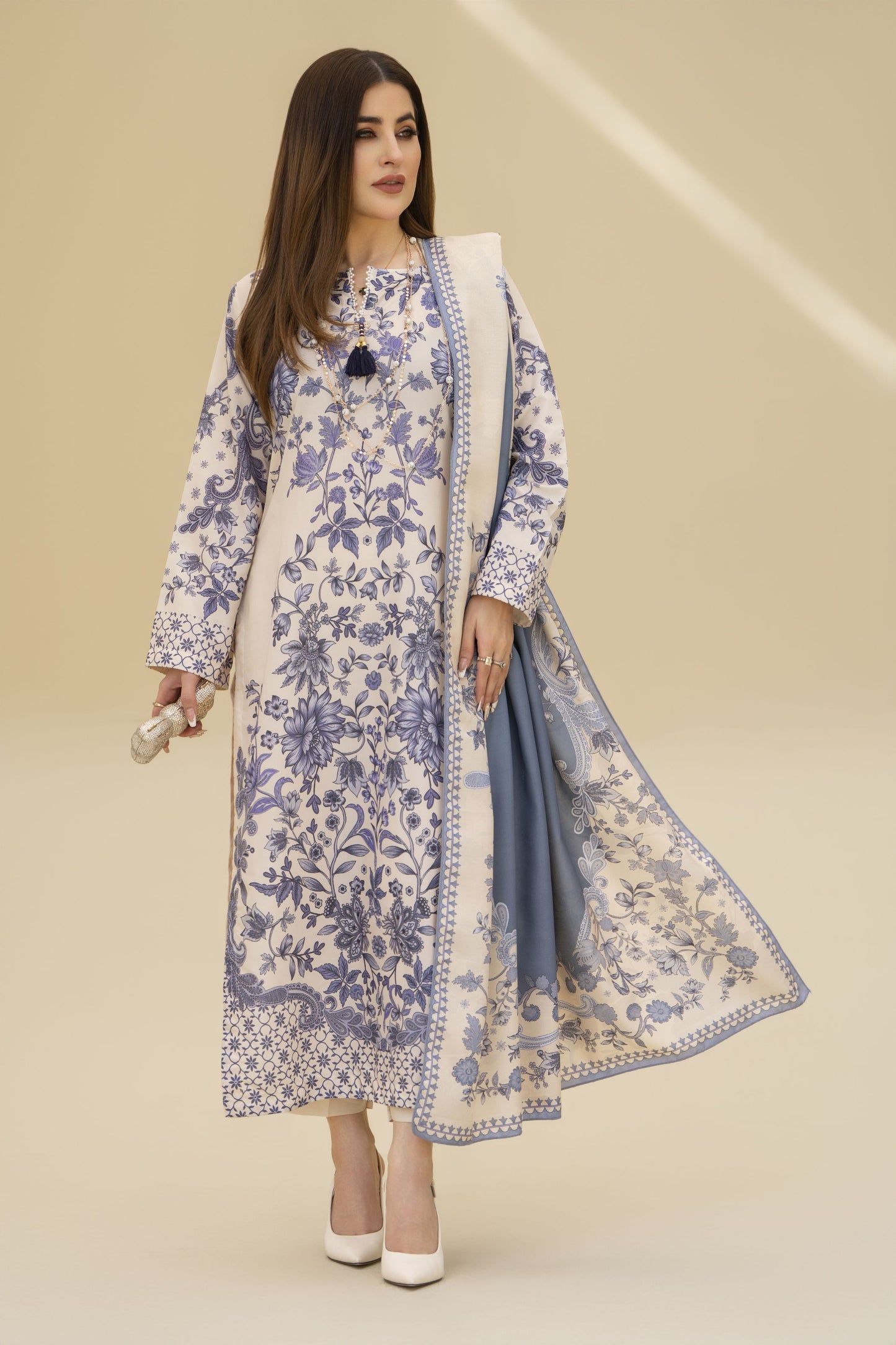 Zaiwa Winter Shawl – Printed Grip 3pc Long Dress ZWS4