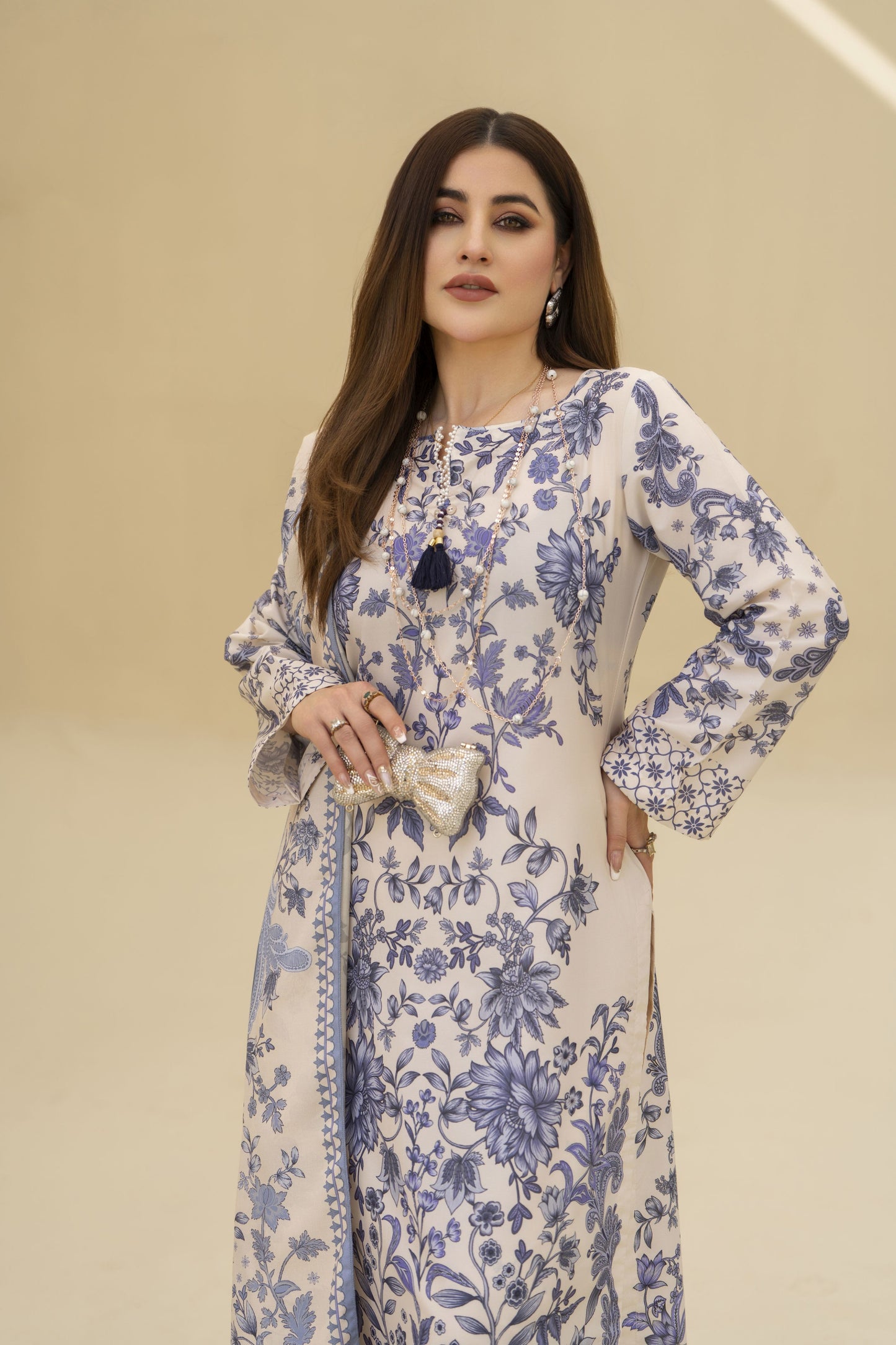 Zaiwa Winter Shawl – Printed Grip 3pc Long Dress ZWS4