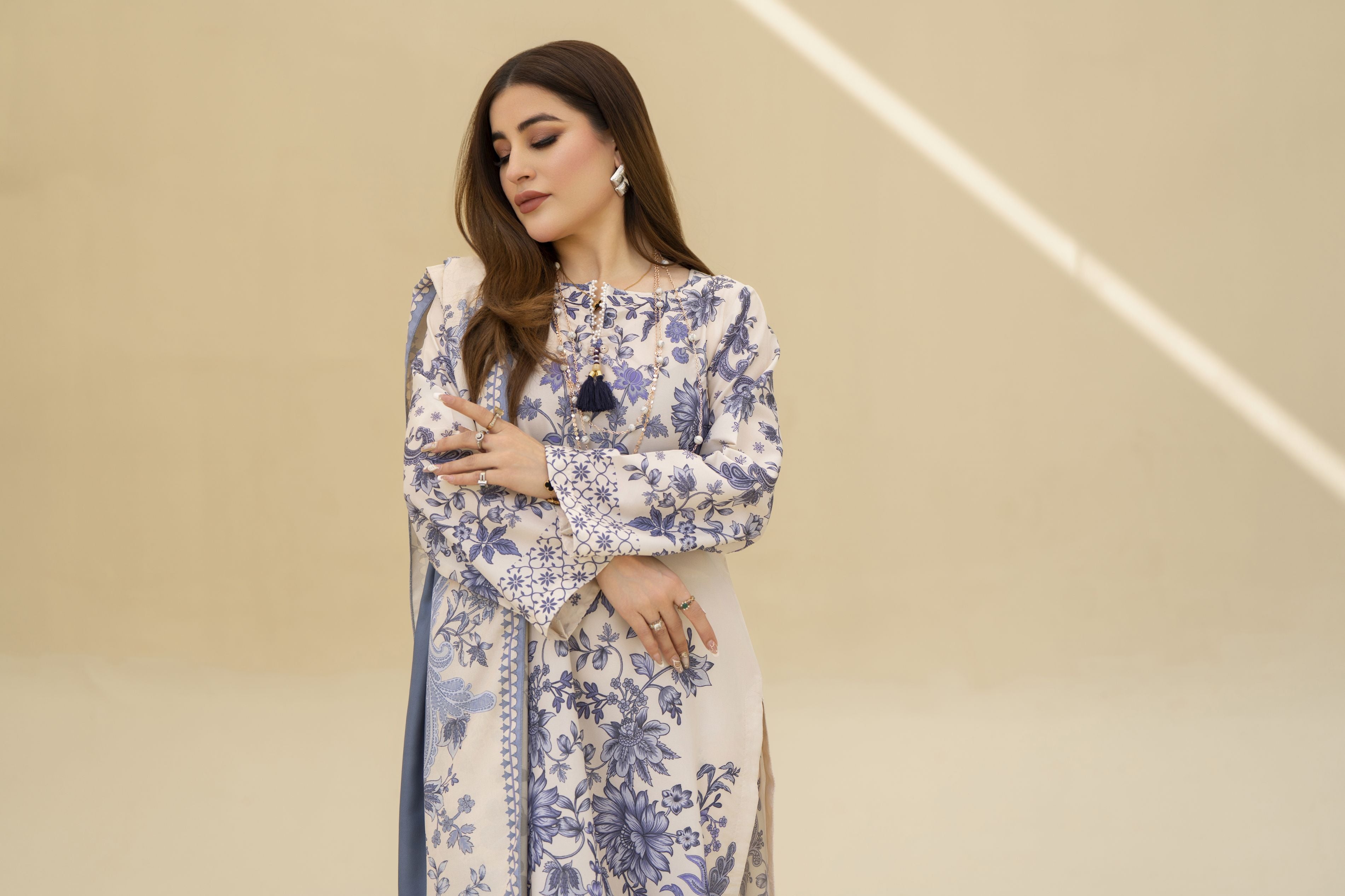 Zaiwa Winter Shawl – Printed Grip 3pc Long Dress ZWS4