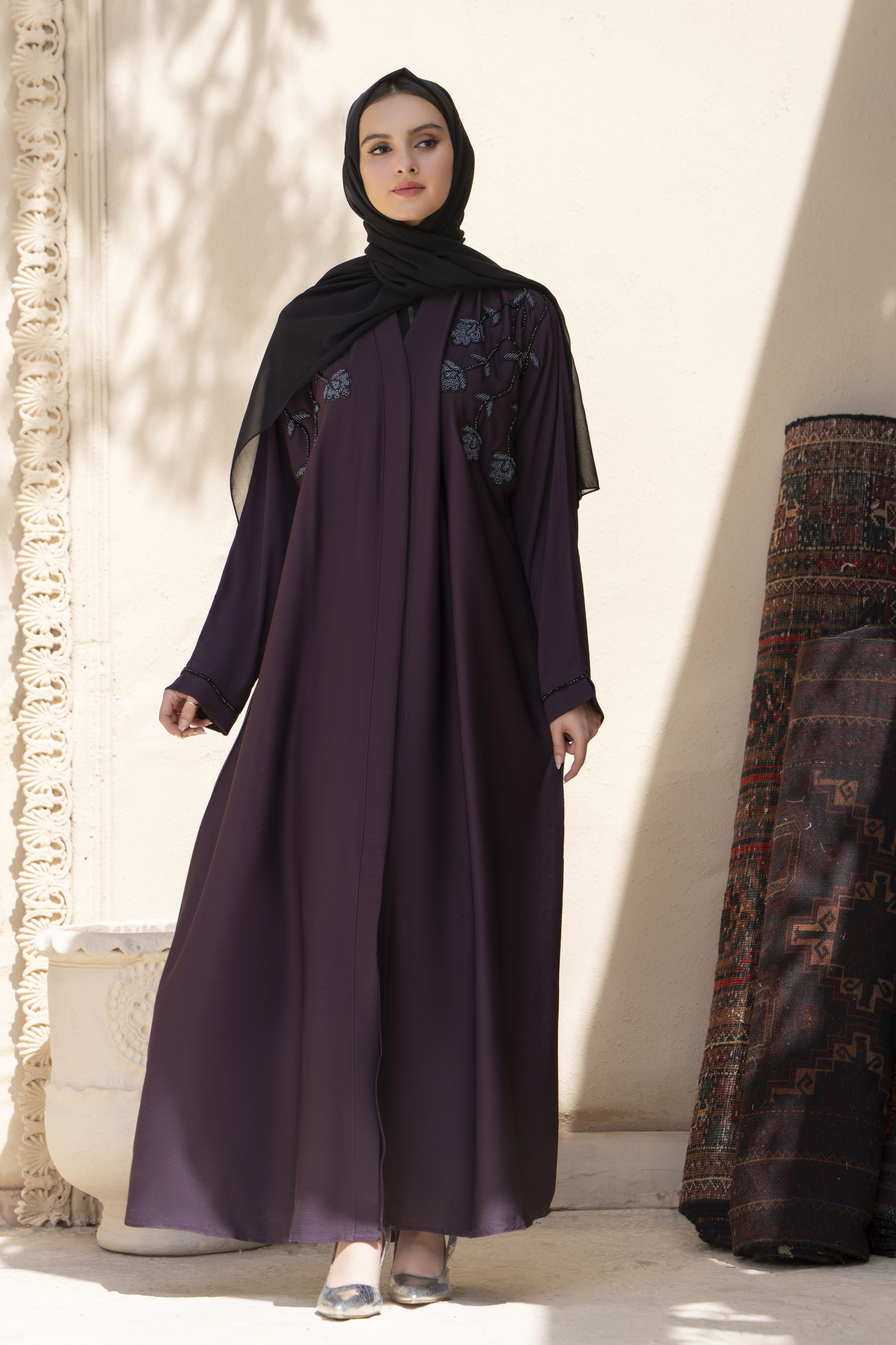 Zaina Veil of Grace – Hand Embellished Plum Abaya ZVG11