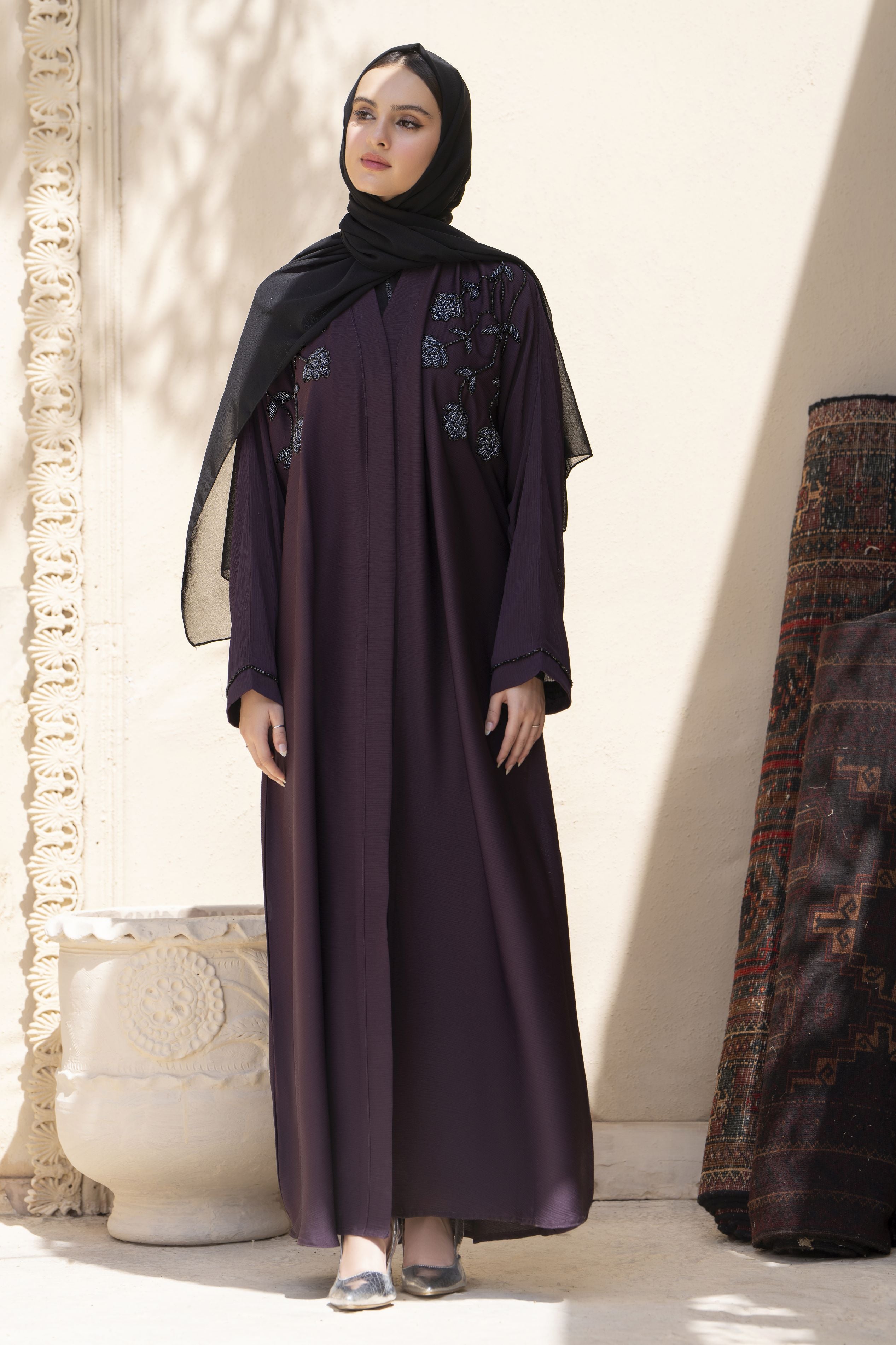 Zaina Veil of Grace – Hand Embellished Plum Abaya ZVG11