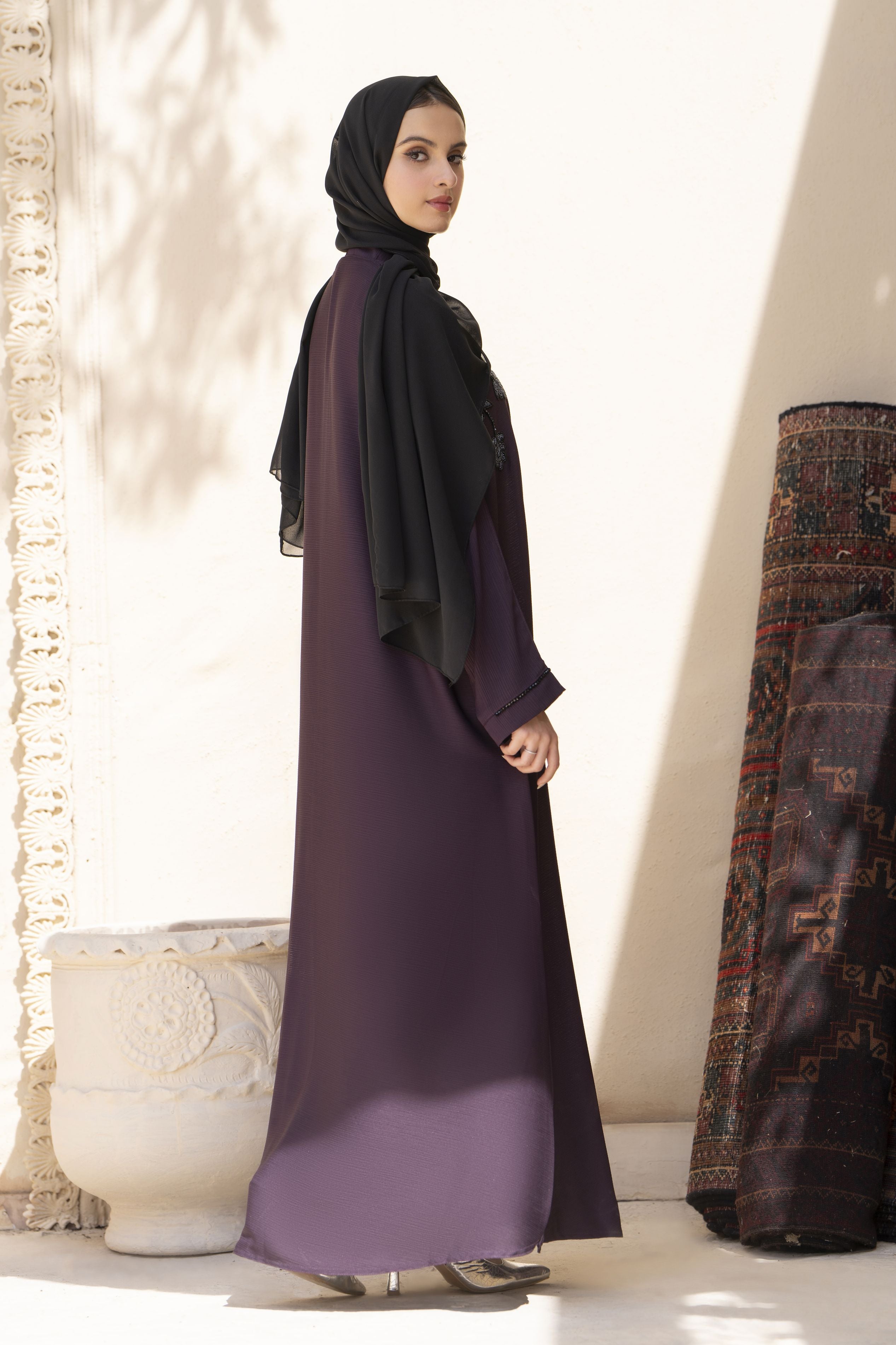 Zaina Veil of Grace – Hand Embellished Plum Abaya ZVG11